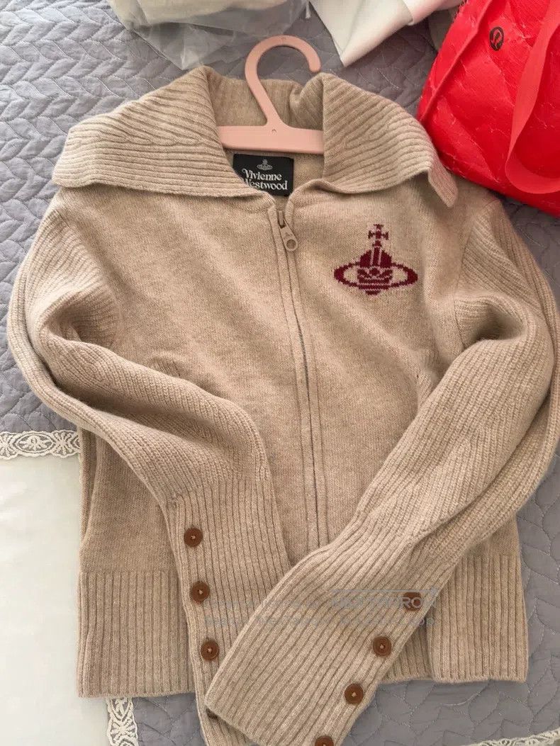 Vivienne Westwood Vivienne Westwood Saturn Jacquard Sweater, Khaki Collar St Size XS / US 0-2 / IT 36-38 - 1 Thumbnail