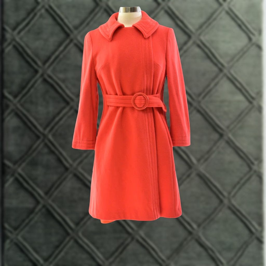 VINTAGE Unbranded 70s Neon Red Asymmetrical Wrap Coat Size S Mod