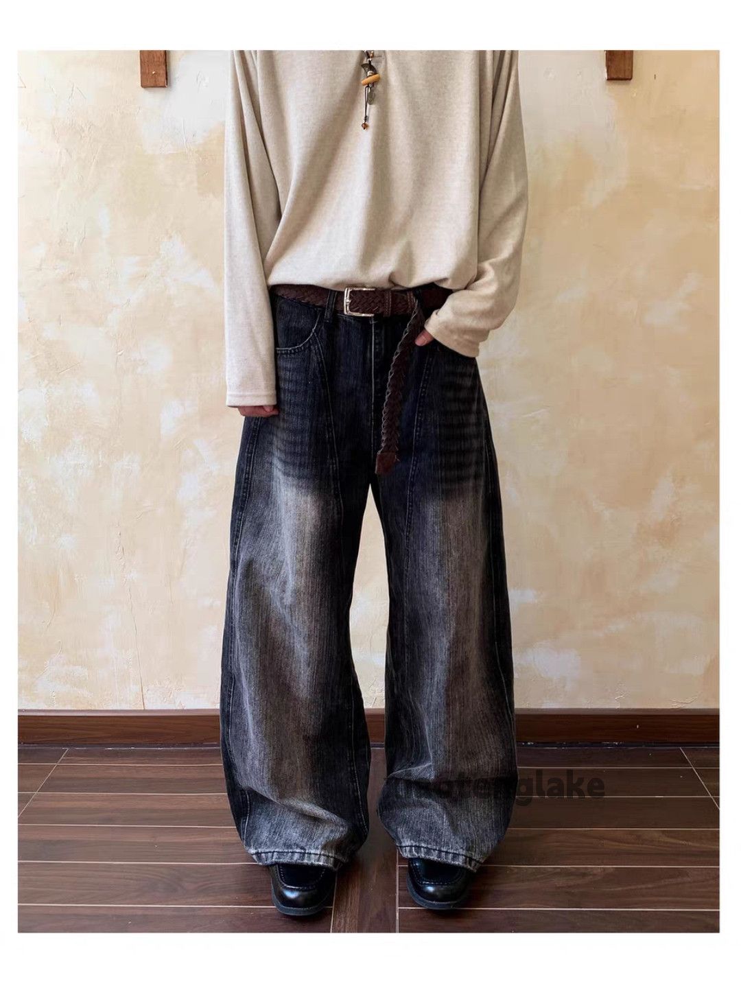 Jean Custom washed faded loose baggy hiphop yuppie jeans Size US 30 / EU 46 - 1 Thumbnail