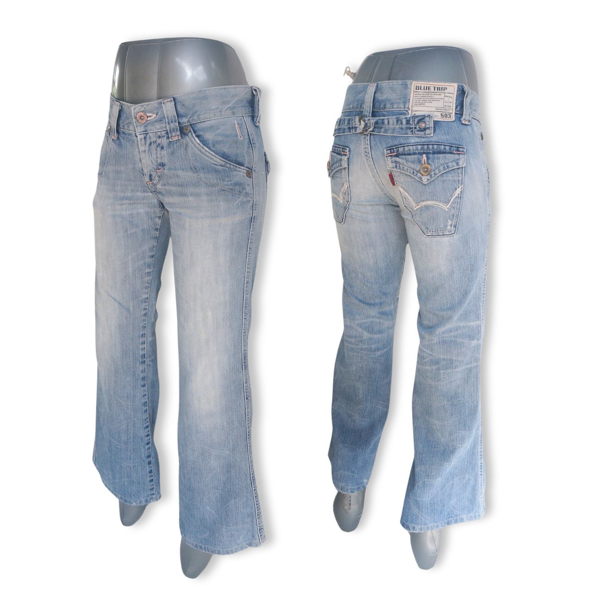 Edwin Edwin 503 Cinch Back Low Rise Flare Light Blue Jeans Size 29" - 3 Thumbnail