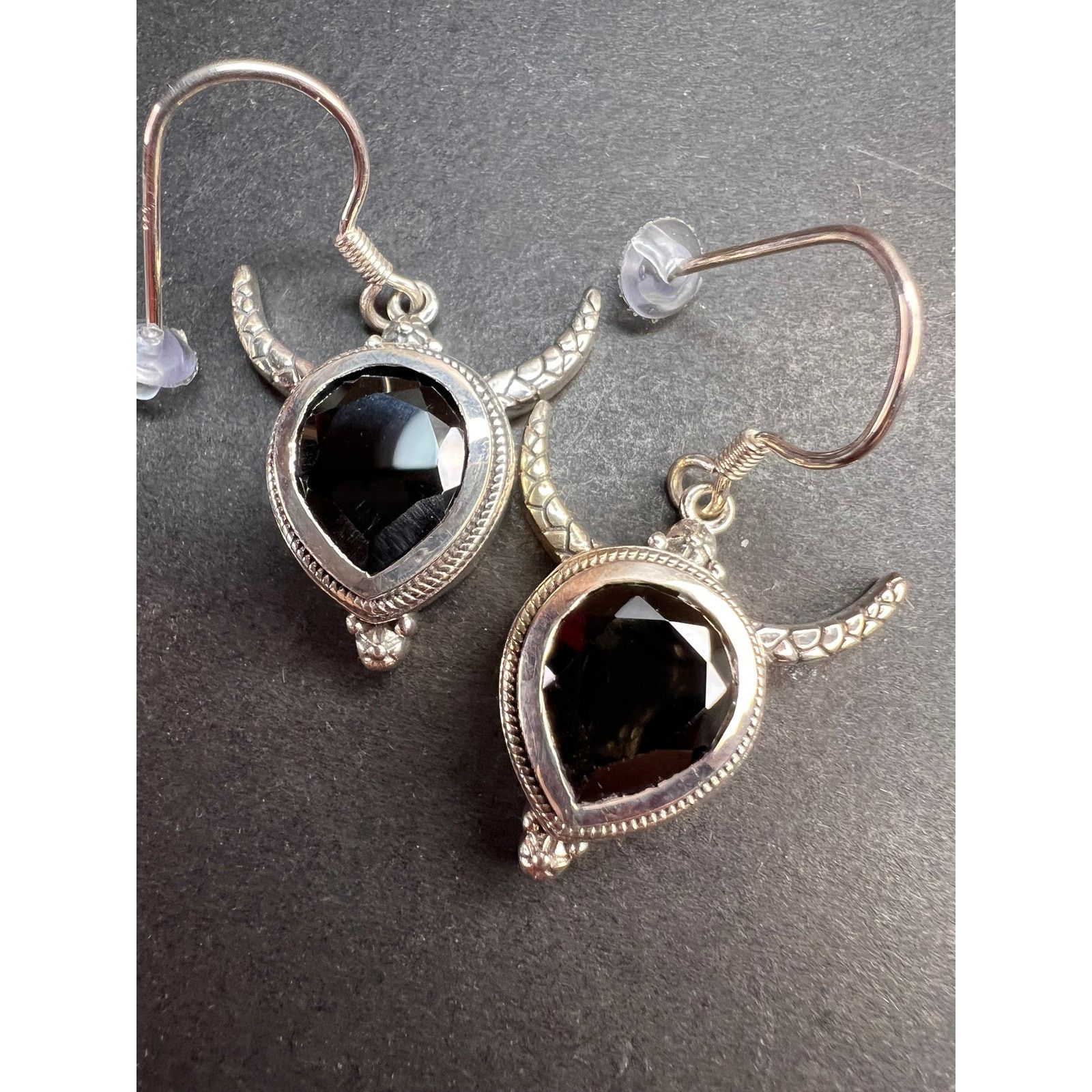 Other NEW black spinel bull head sterling silver earrings Size ONE SIZE - 1 Thumbnail