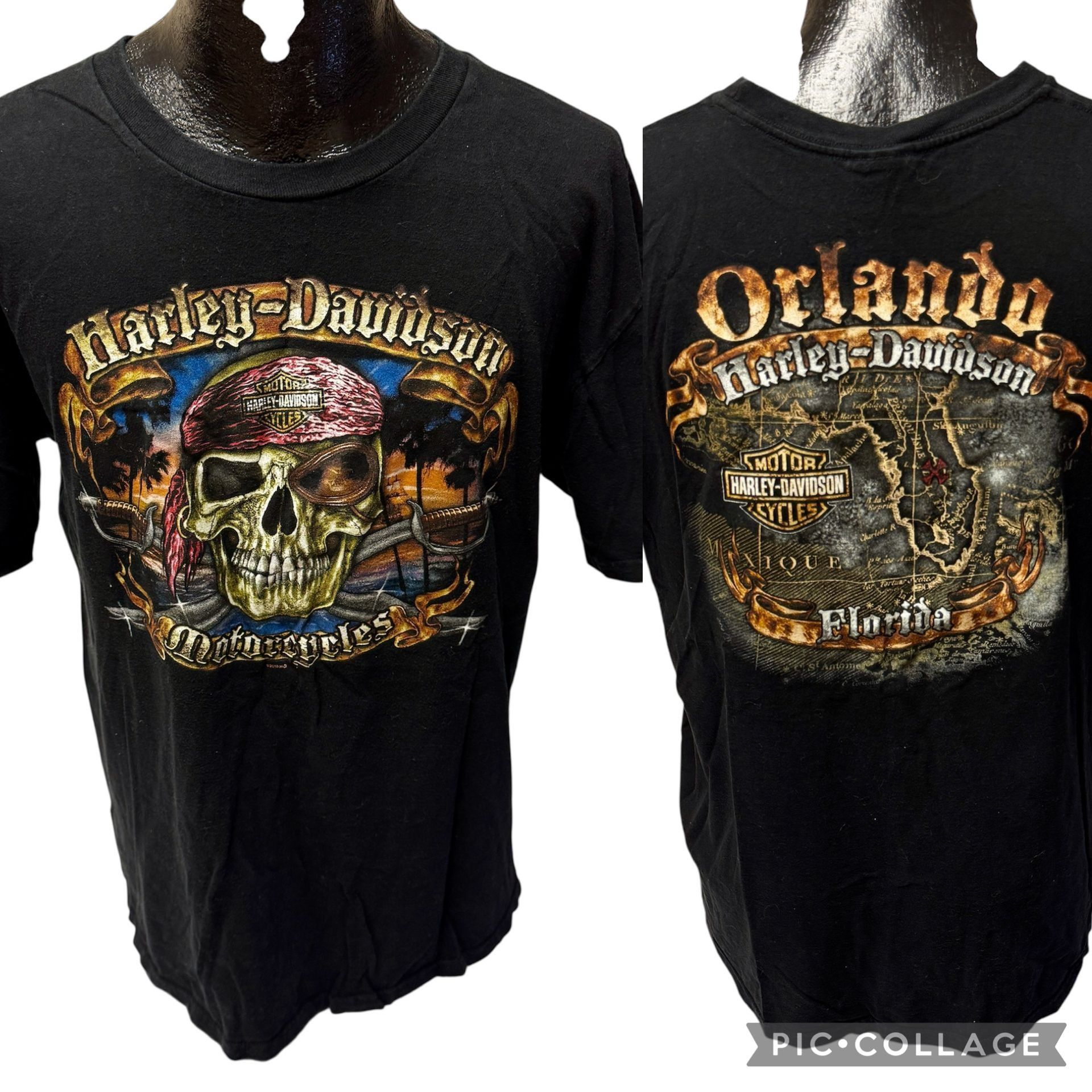 Harley Davidson Motorcycle ORLANDO Florida PIRATE Skull & Swords Biker Shirt Size US XL / EU 56 / 4 - 1 Thumbnail