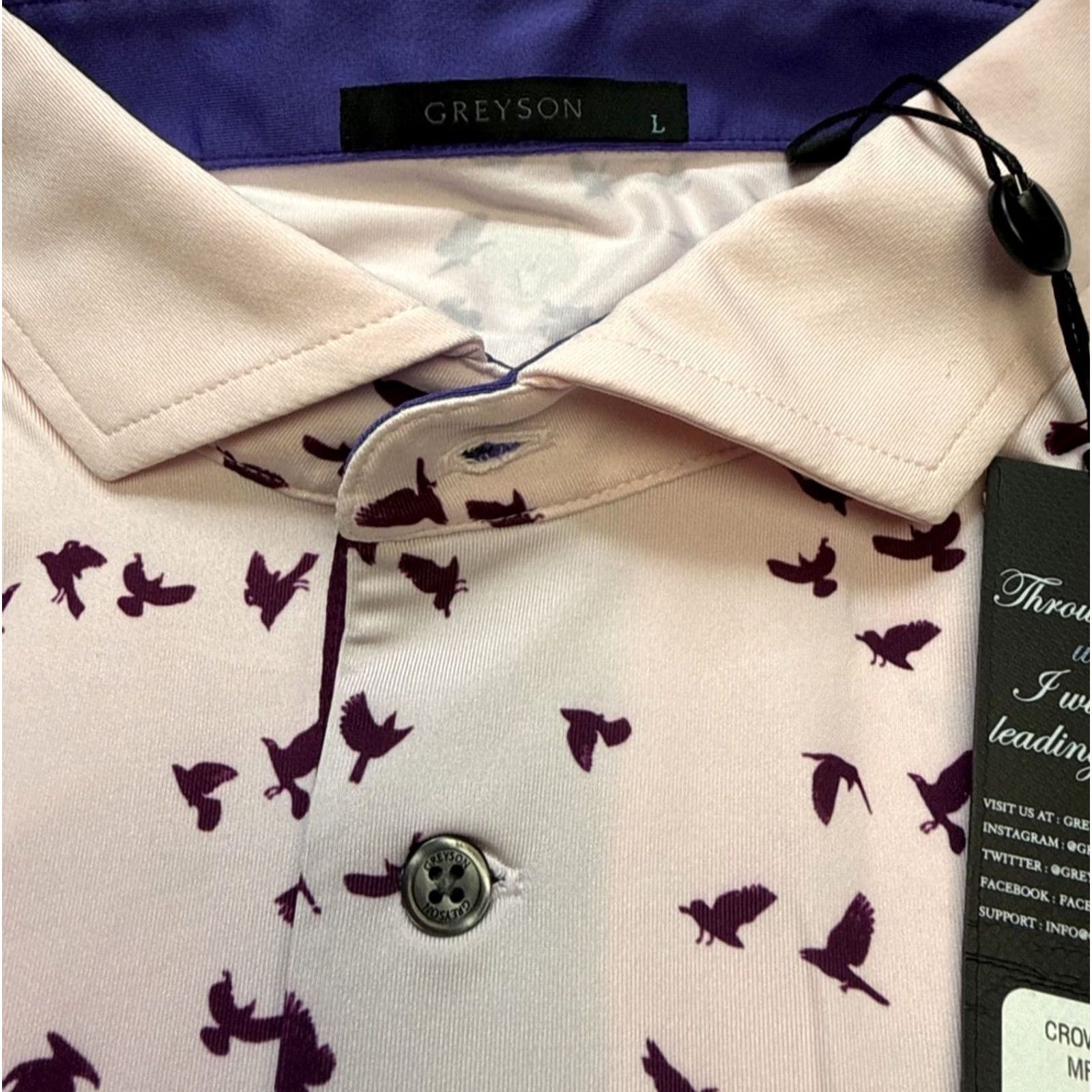 Vintage Greyson Polo Shirt Crownastie Print Size L Pink Polyester Spandex Short Sleeve Men's Polo Shirt Size US L / EU 52-54 / 3 - 3 Thumbnail