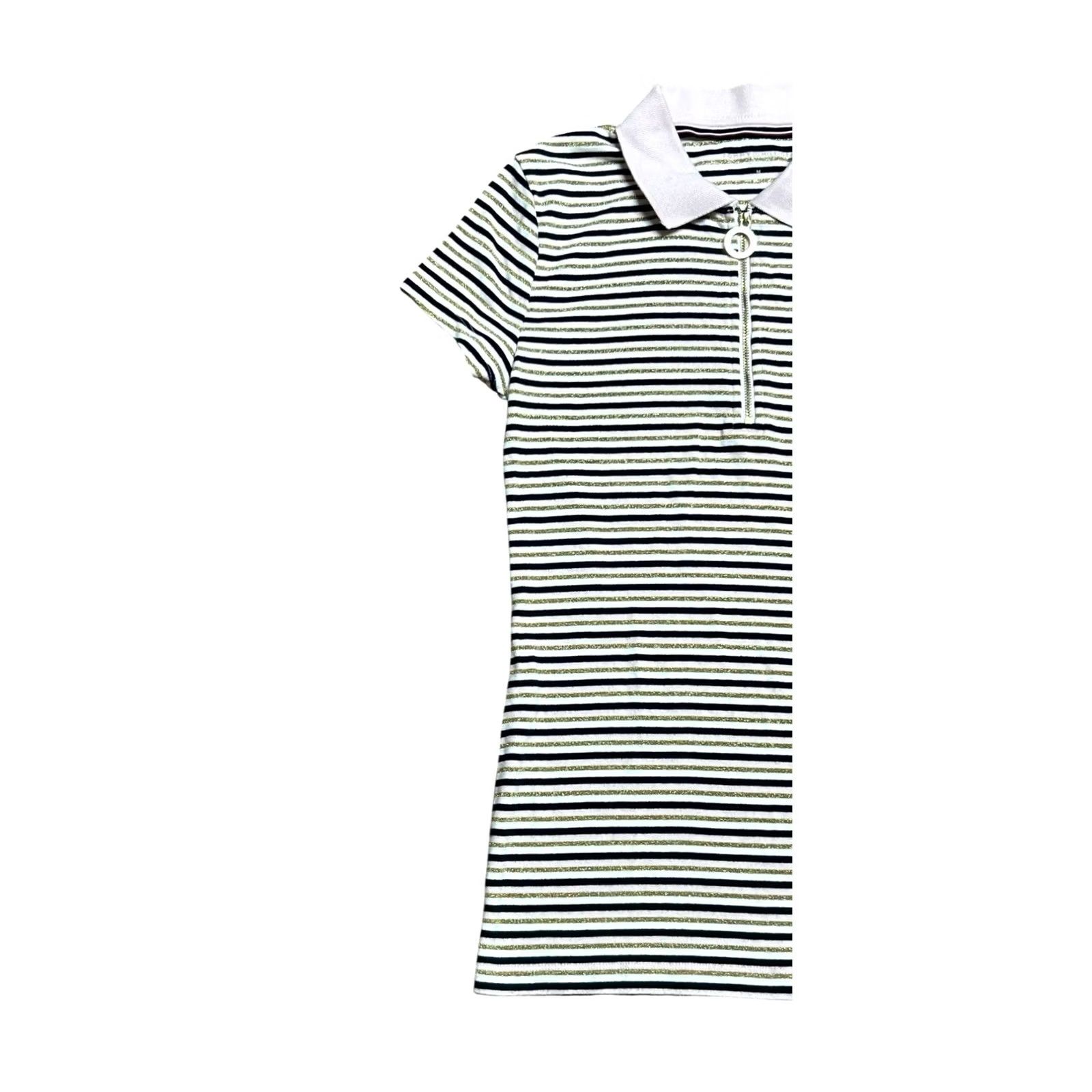 Tommy Hilfiger Tommy Hilfiger Half Zip Polo Shirt Blue White Gold Stripe Women's M Multicolor Cap Sleeve Casual Travel Polo Shirt Y2K Colorful Regular Men? Women? Size M / US 6-8 / IT 42-44 - 2 Thumbnail