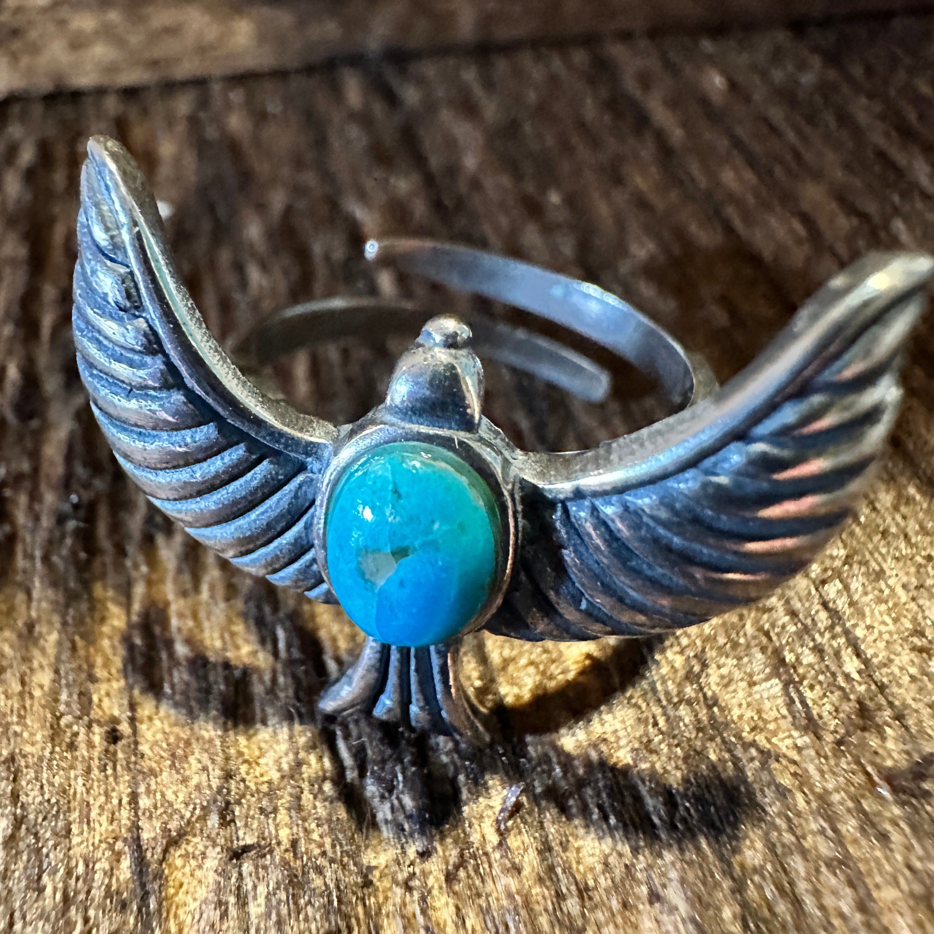 Other Eagle Emblem Turquoise Sterling Silver Ring – Handcrafted Na Size ONE SIZE - 6 Thumbnail