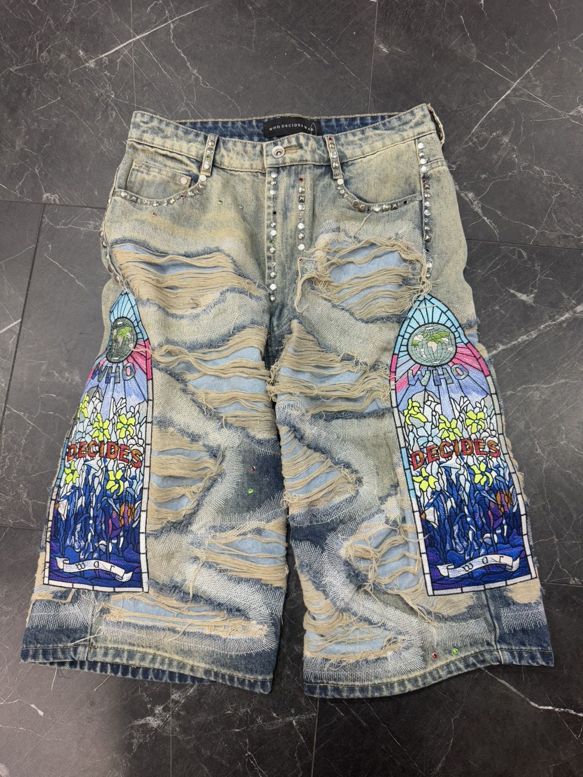 Who Decides War Who Decides War Chrome Stud Denim Shorts | Grailed