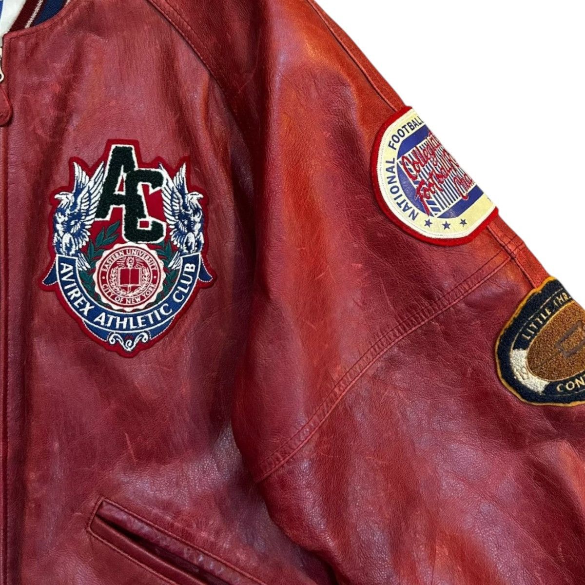 Avirex 90s Avirex Leather Varsity Bomber Jacket Mens XL Red Vintage Size US XL / EU 56 / 4 - 5 Thumbnail