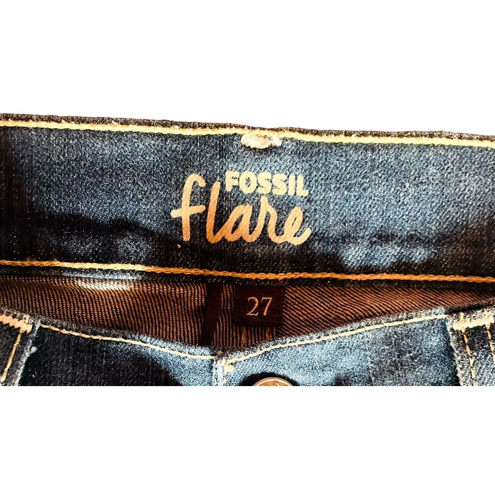 Fossil Fossil Flare Jeans Women Blue 27 Denim 5-Pocket Mid Rise Inseam 32 USA Made Size 27" / US 4 / IT 40 - 4 Thumbnail