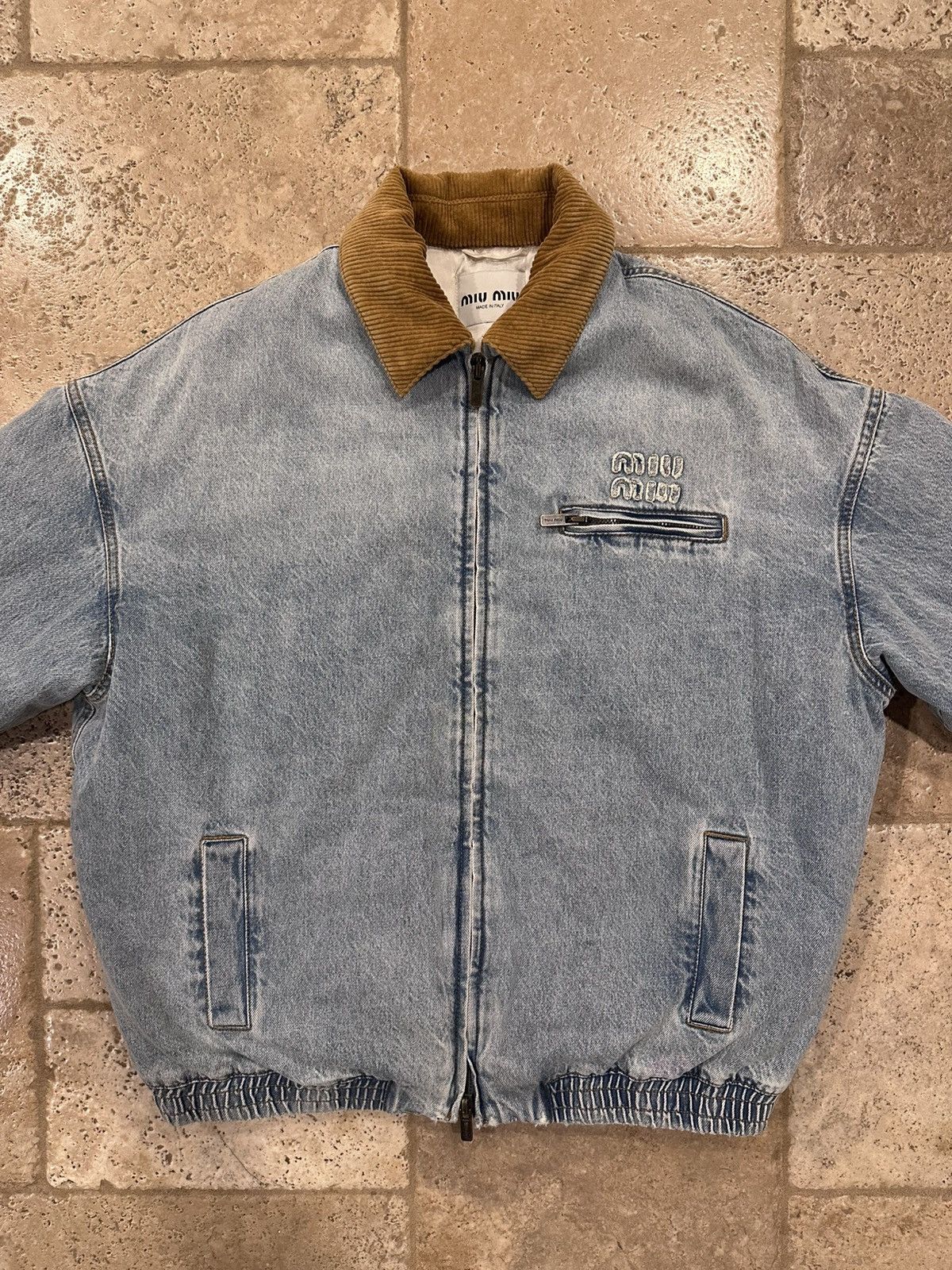 Miu Miu Miu Miu FW24 Corduroy Collar Light Wash Denim Jacket Size US L / EU 52-54 / 3 - 8 Thumbnail