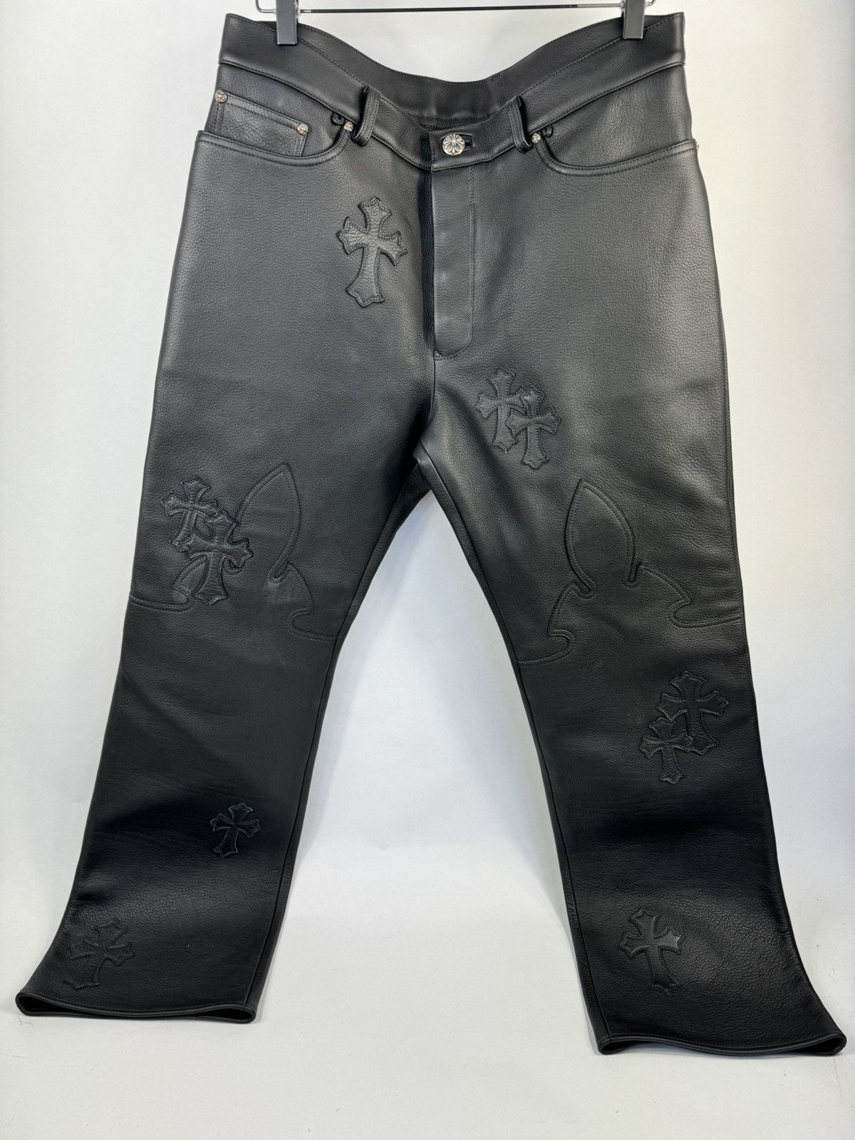Chrome Hearts CROSS PATCH LEATHER PANTS | Grailed