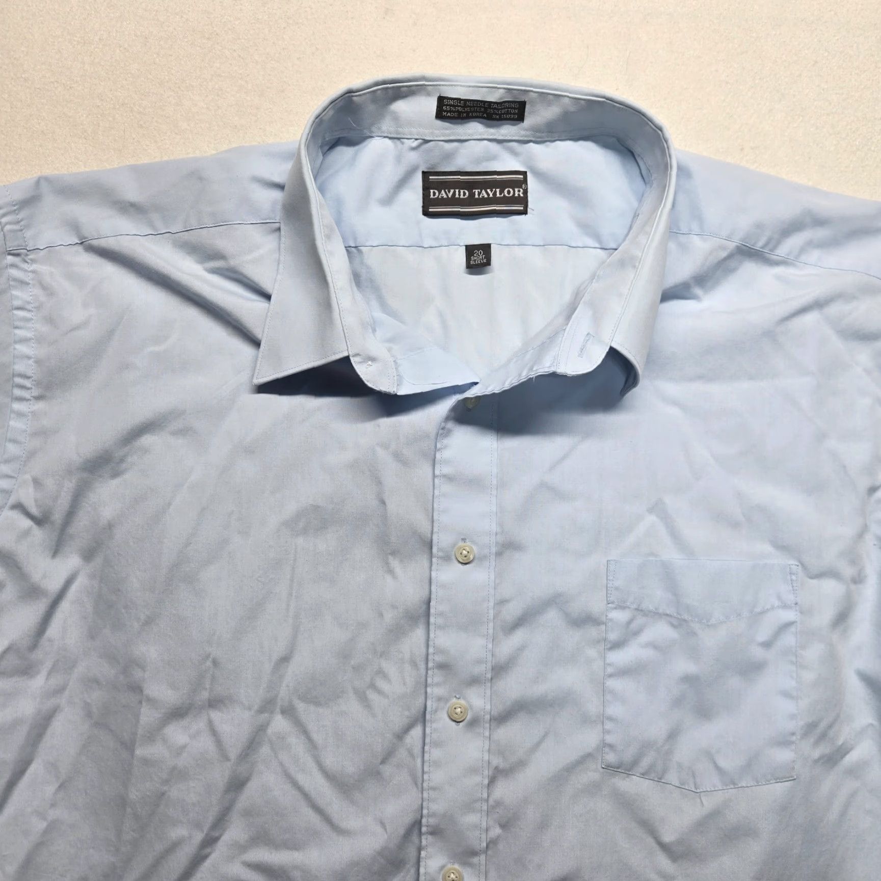 Vintage VINTAGE David Taylor Big & Tall Oxford Shirt Light Blue Button-Down Adult Mens 20 Dress Shirt Short Sleeve Size US XXL / EU 58 / 5 - 2 Thumbnail