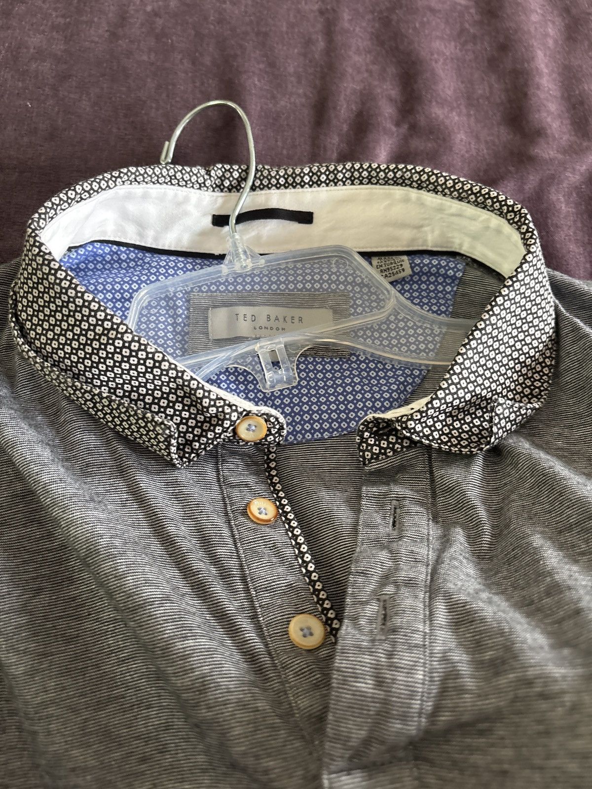 Ted Baker Ted Baker Luxury Small Grey Polo with Print on Collar Size US S / EU 44-46 / 1 - 4 Thumbnail