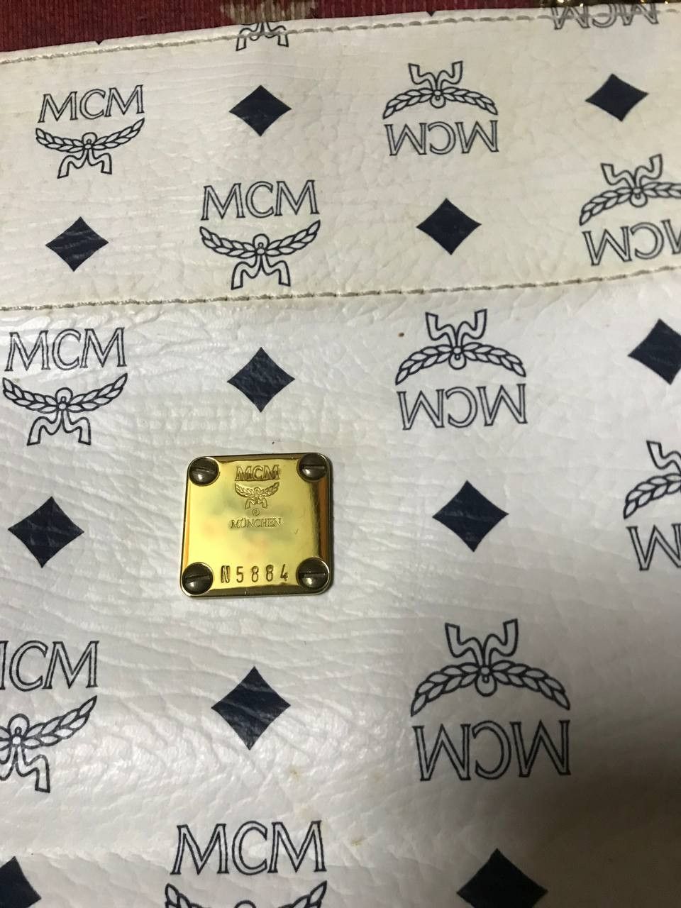 MCM Vintage MCM White Leather Chain Tote Bag Visetos Cognac Size ONE SIZE - 2 Thumbnail