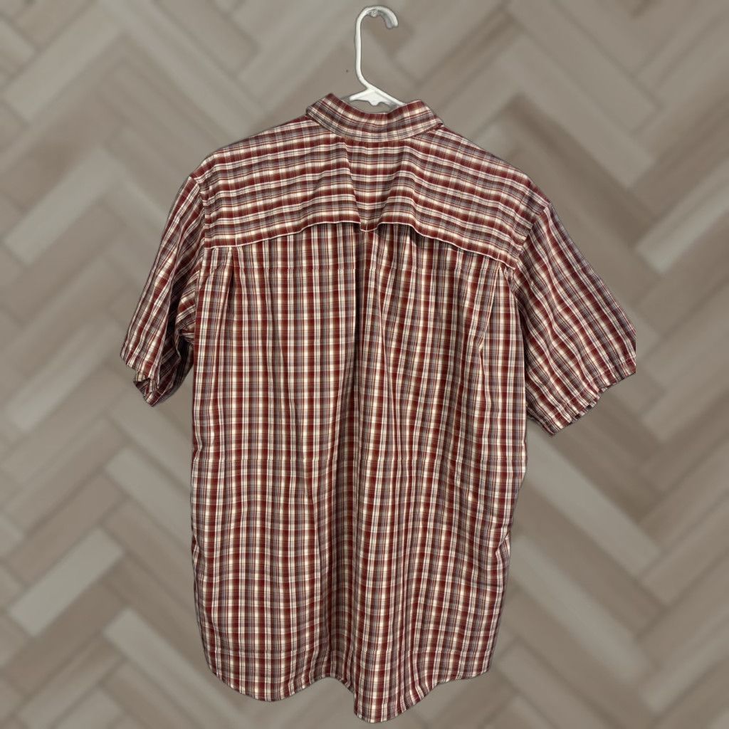 Eddie Bauer Eddie Bauer Men's Button-Up Shirt Plaid Short Sleeve Nylon Red Brown Orange Color Size Large Size US L / EU 52-54 / 3 - 1 Thumbnail