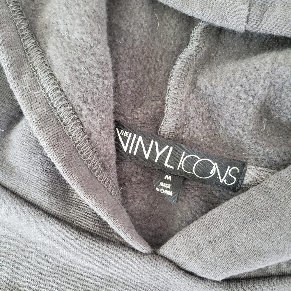Designer Dark Grey Vinyl Icons Slit Detailed Crop Hoodie Size M / US 6-8 / IT 42-44 - 3 Thumbnail