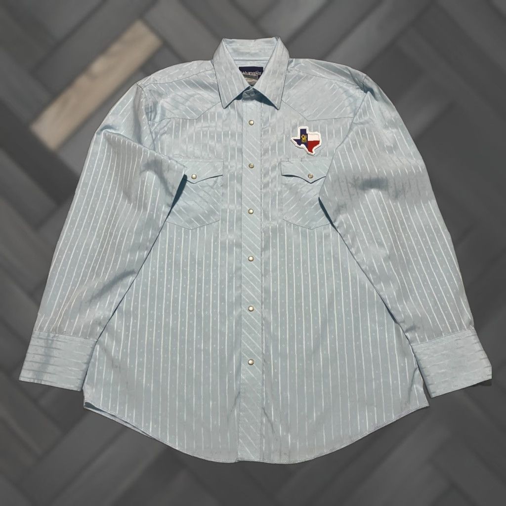 Wrangler Wrangler Shirt Men's Large Blue Pearl Snap Casual Western Cowboy Texas Patch Shirt Size US L / EU 52-54 / 3 - 1 Thumbnail