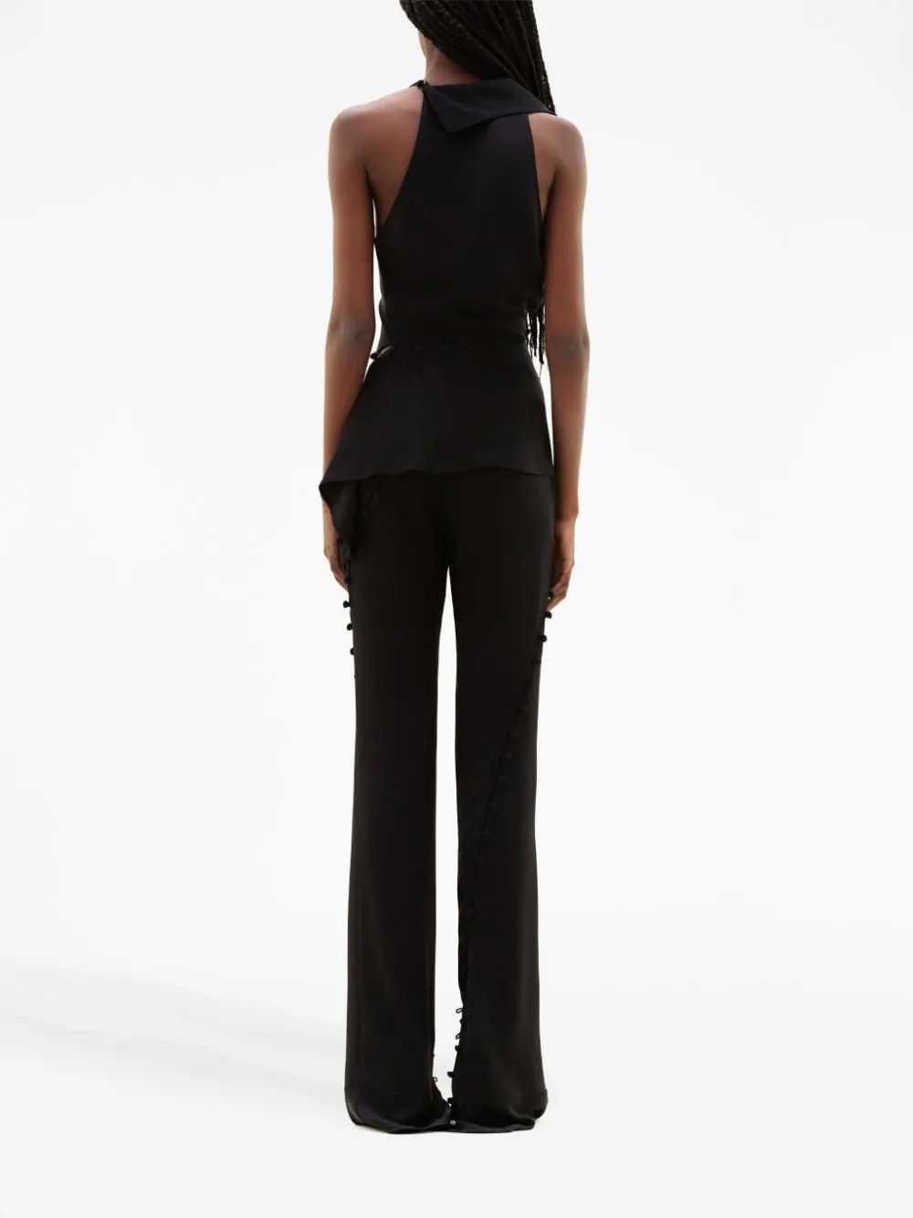Courreges o1mle0824 Cut Out Flared Silk Trousers in Black Size 25" / US 0 / IT 36 - 5 Thumbnail