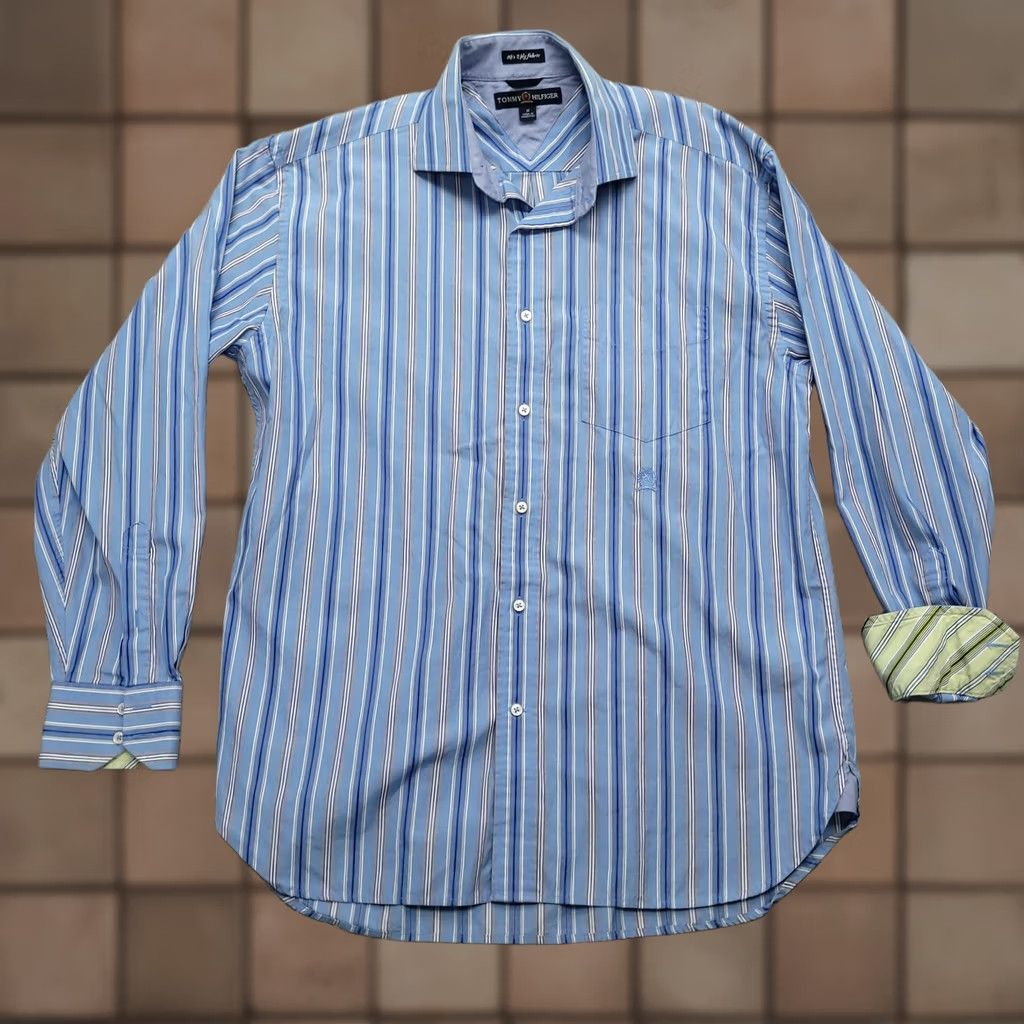 Tommy Hilfiger Tommy Hilfiger Shirt Mens Medium Blue Striped Button Up Long Sleeve Crest Logo Size US M / EU 48-50 / 2 - 1 Thumbnail