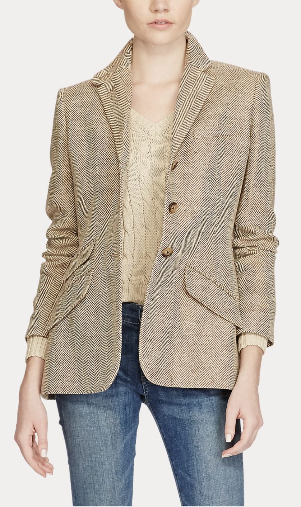 Polo Ralph Lauren Women`s Polo Ralph Lauren Linen Silk Herringbone Blazer Size M / US 6-8 / IT 42-44 - 1 Thumbnail