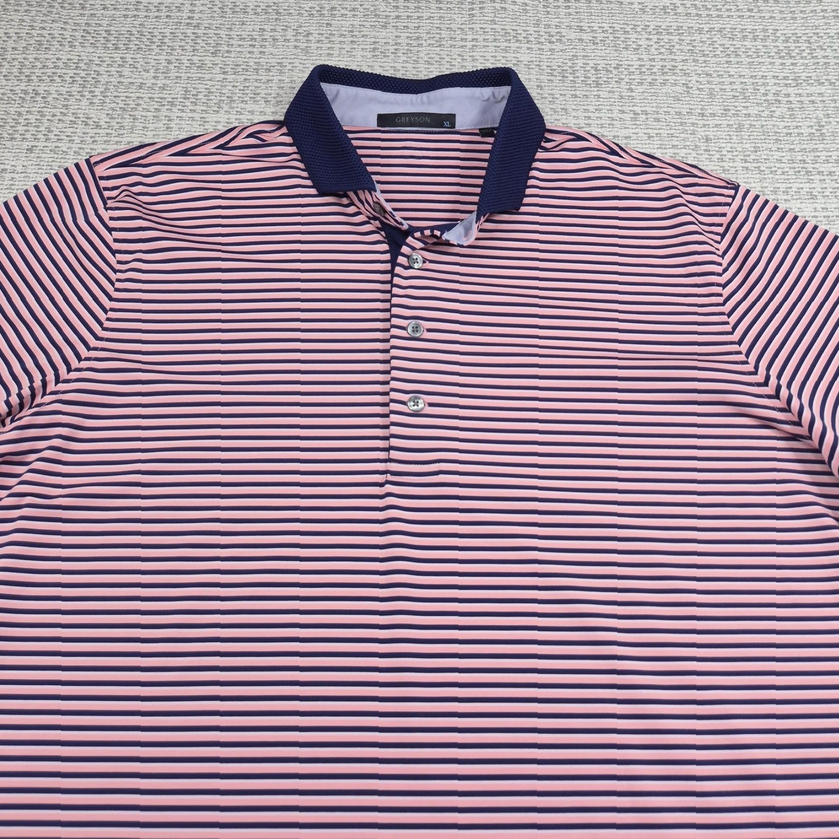 Vintage Greyson Polo Shirt Mens XL Pink Navy Stripe Knit Short Sleeve Golf Performance Size US XL / EU 56 / 4 - 4 Thumbnail