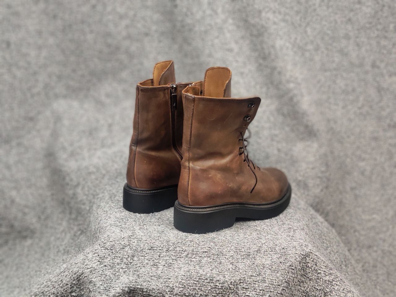 Lemargo Design Combat Leather Brown Lace Up Zip Womens Boots