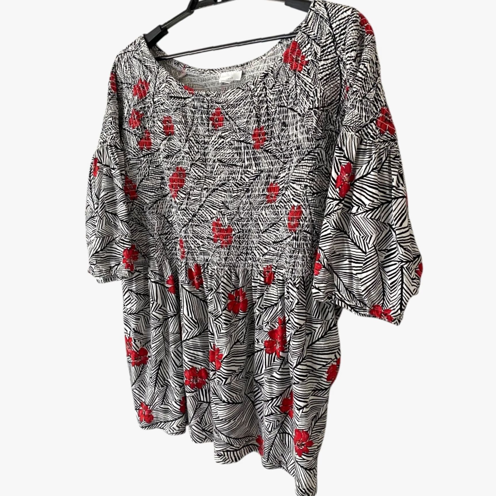 J. Jill J.Jill Blouse Shirt 3/4 Sleeve Smocked Floral Knit Peasant Top Women's 2X Black Pullover Size XXL / US 16-18 / IT 52-54 - 2 Thumbnail