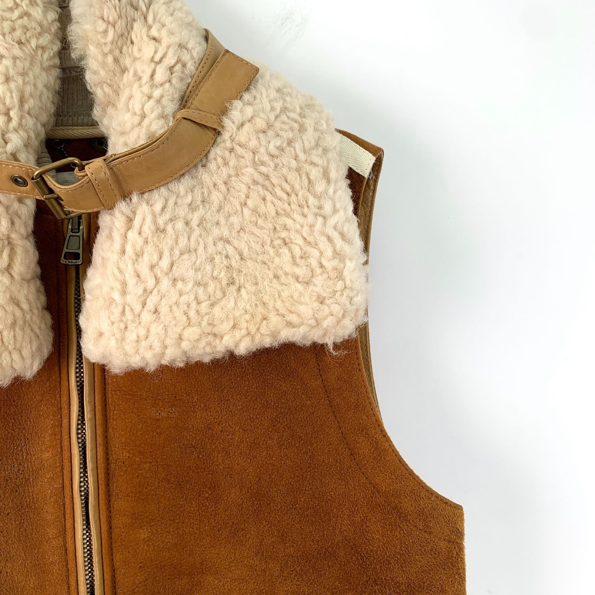 Chloe Chloé Two-Tone Lambskin & Cotton Sleeveless Fur Vest Waistco Size XS / US 0-2 / IT 36-38 - 7 Thumbnail