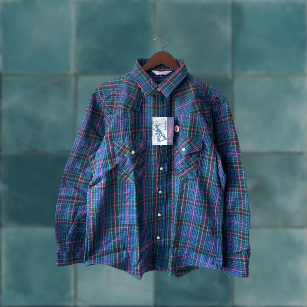Vintage VINTAGE Five Brother Dakota heavyweight flannel shirt Mens 2XL Blue Plaid Heavyweight Cotton Pearlized snaps 80s NOS NWT Size US XXL / EU 58 / 5 - 1 Thumbnail