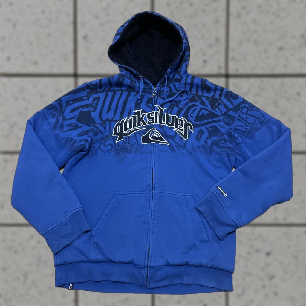 Quiksilver VINTAGE Quiksilver Hoodie Men L Blue Double Graphic Embroidered Zip Jacket Surf Skate Maxi AOP Rare Size US L / EU 52-54 / 3 - 1 Thumbnail