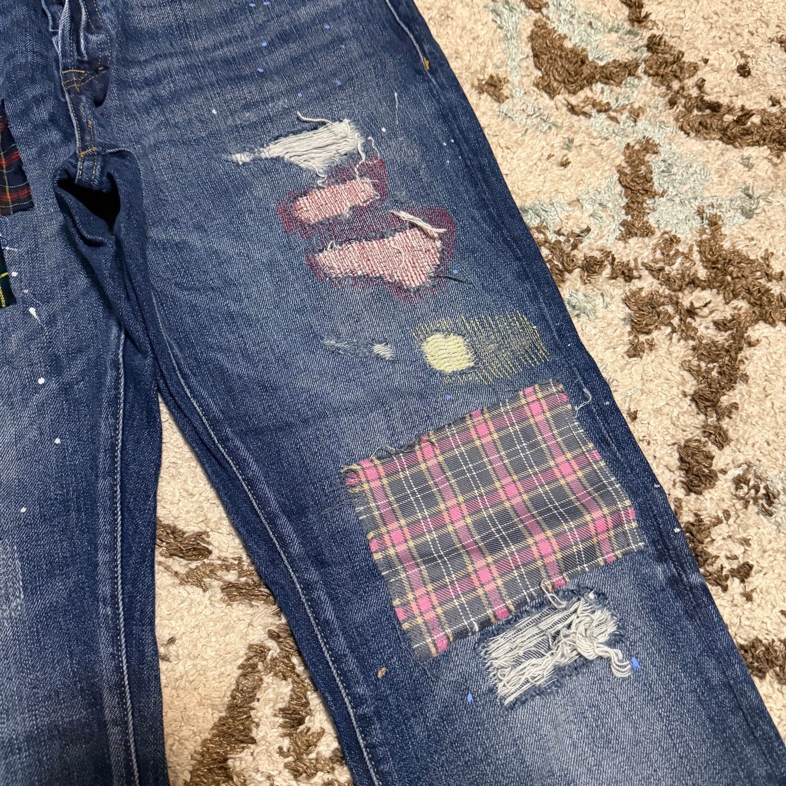 Prps Prps Le Sabre Slim Tapered Plaid Patchwork Jeans 33x34 Size US 33 - 5 Thumbnail