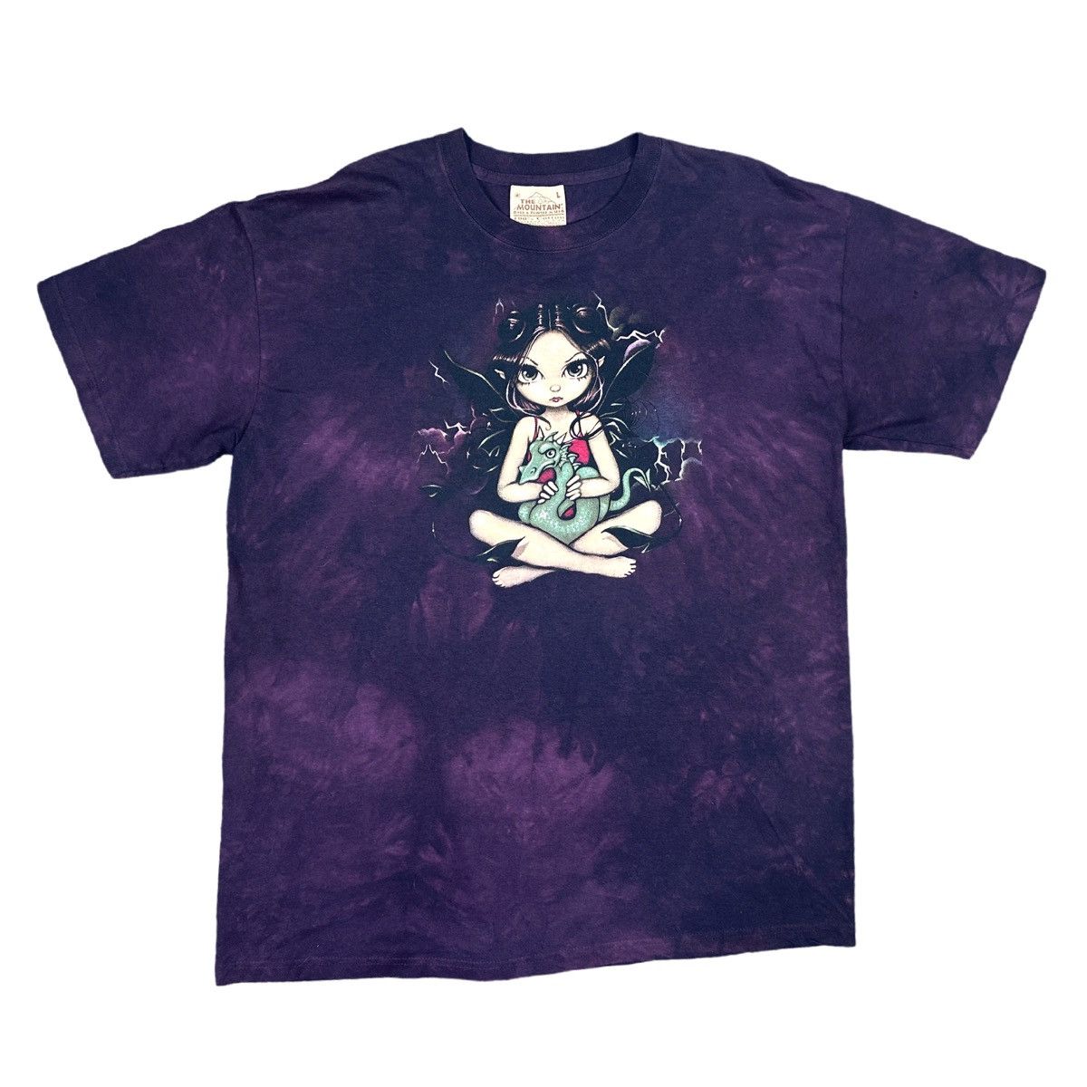 Vintage The Mountain Leather Tag Purple Tie Dye Fairy Tee