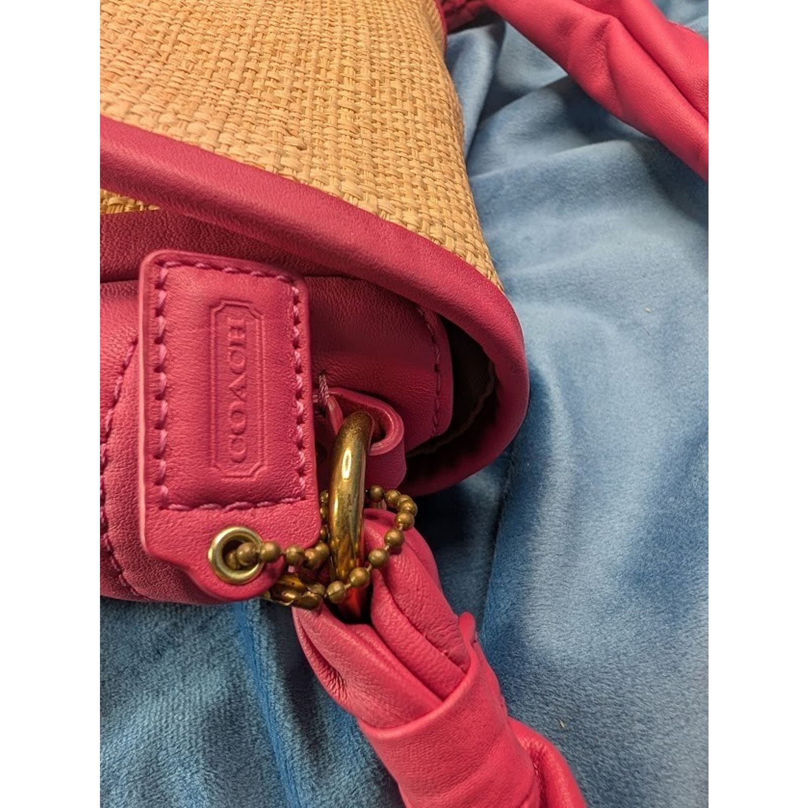 Coach Coach Parker Straw Shoulder Bag Pink Leather Kiss Lock Size ONE SIZE - 7 Thumbnail