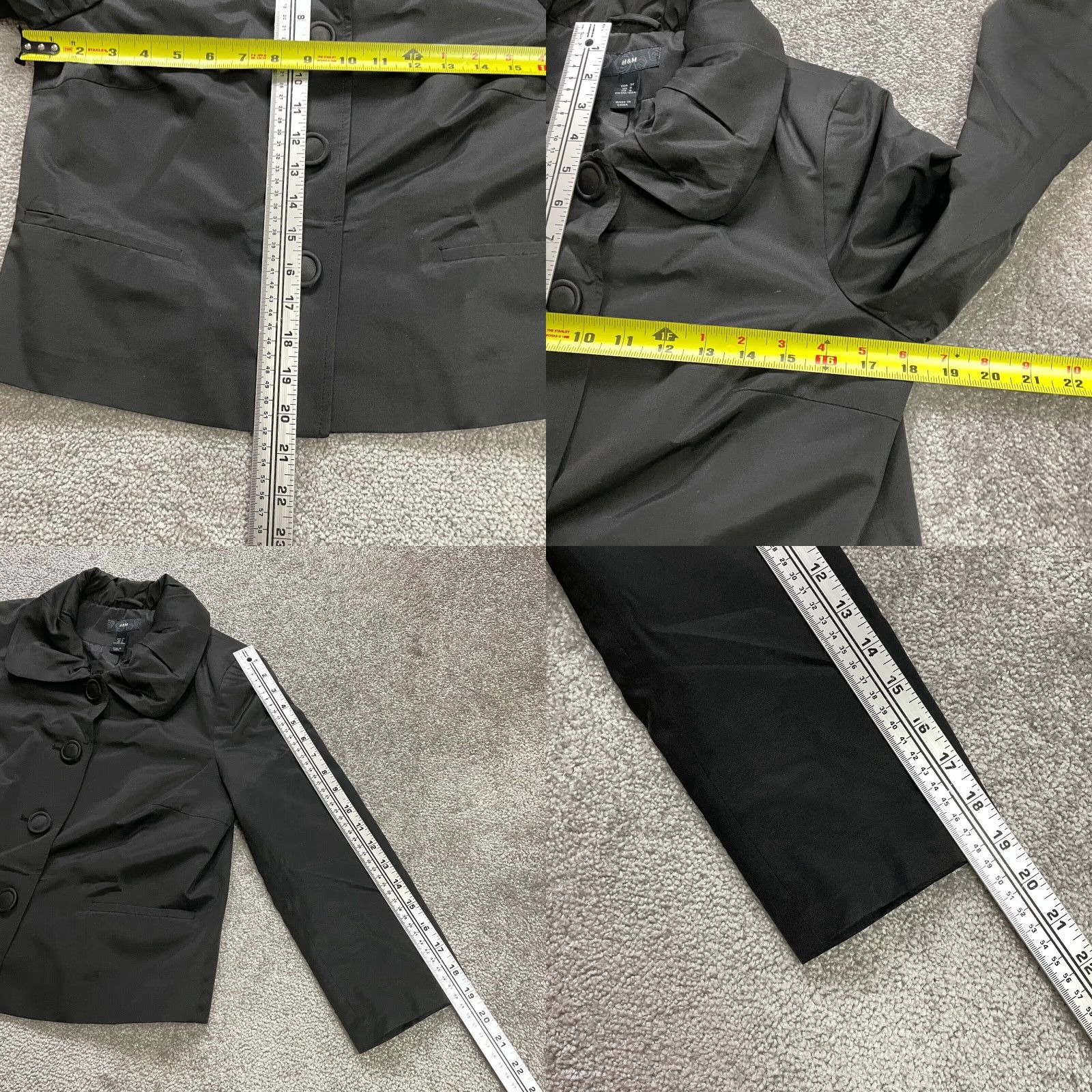 H&M H&M Blazer Coat Women 38 Black Button Down Collared Padded Shoulder Workwear Cotton Blend Canvas Short Sleeve Regular Jacket Costume? Size XS / US 0-2 / IT 36-38 - 8 Thumbnail