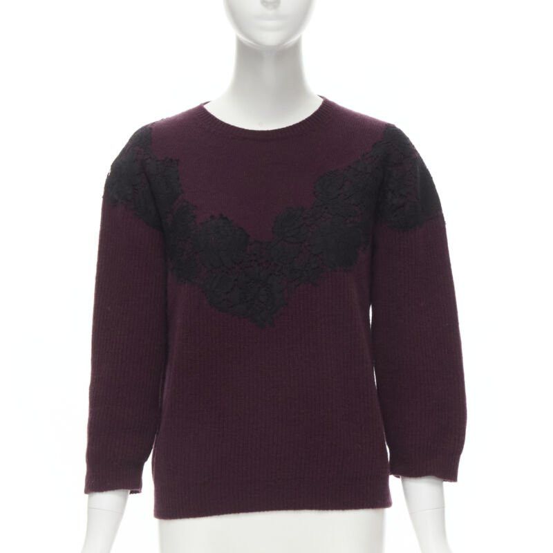 Valentino VALENTINO burgundy red virgin wool cashmere black lace applique sweater XL Size XL / US 12-14 / IT 48-50 - 1 Thumbnail