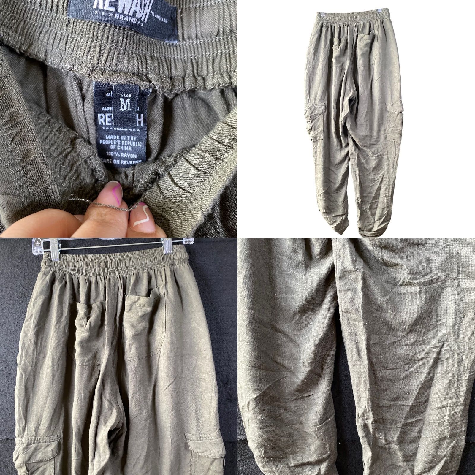 Vintage Rewash Womens Pants Green Pull On Ankle Jogger Cargo Elastic Waist Stretch M Size 32" / US 10 / IT 46 - 8 Thumbnail