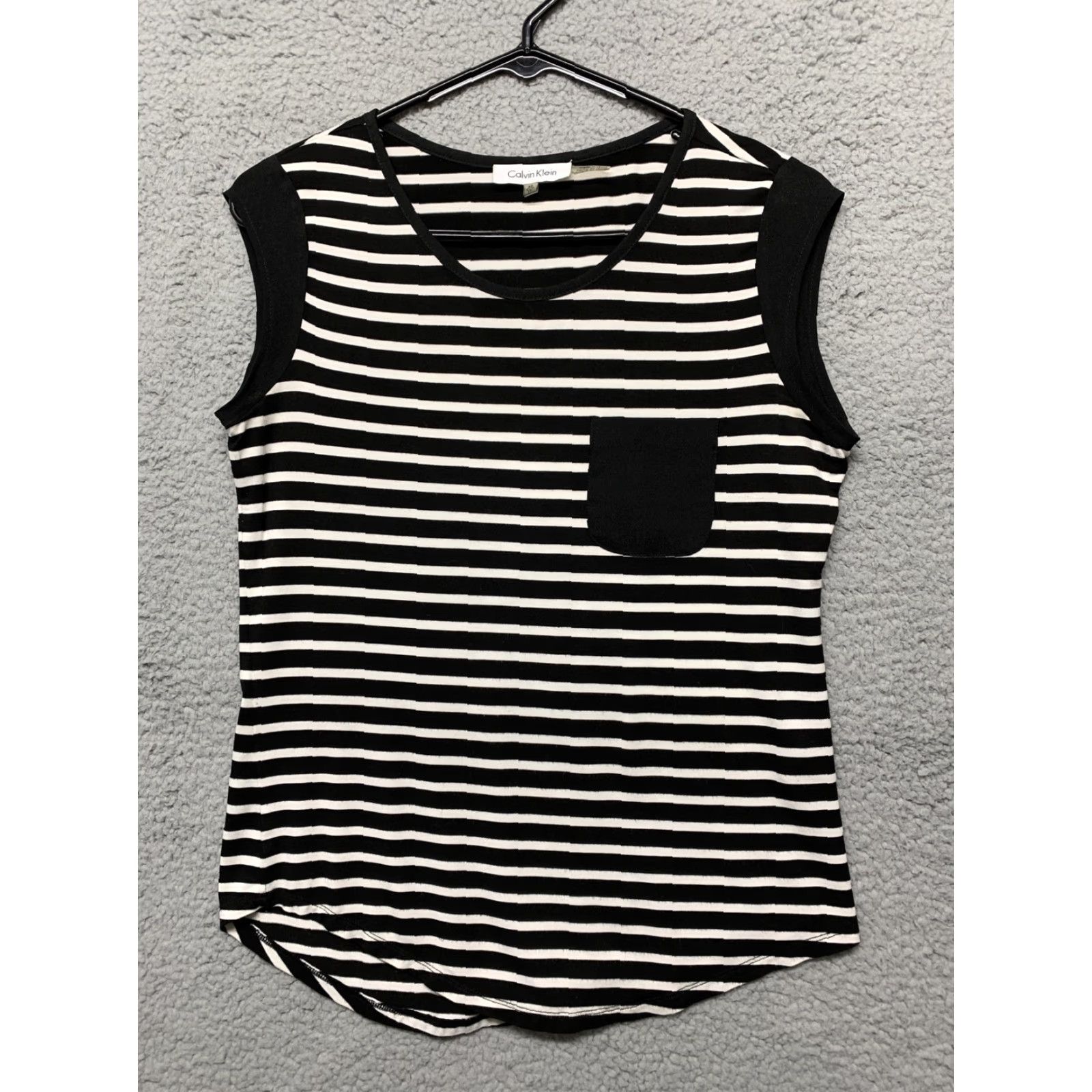 Calvin Klein Calvin Klein Womens XS Sleeveless Top Shirt Pullover Black White Stripes Pocket Shirt Tank Multicolor Casual Basic Classic Colorful 90s? Size XS / US 0-2 / IT 36-38 - 2 Thumbnail