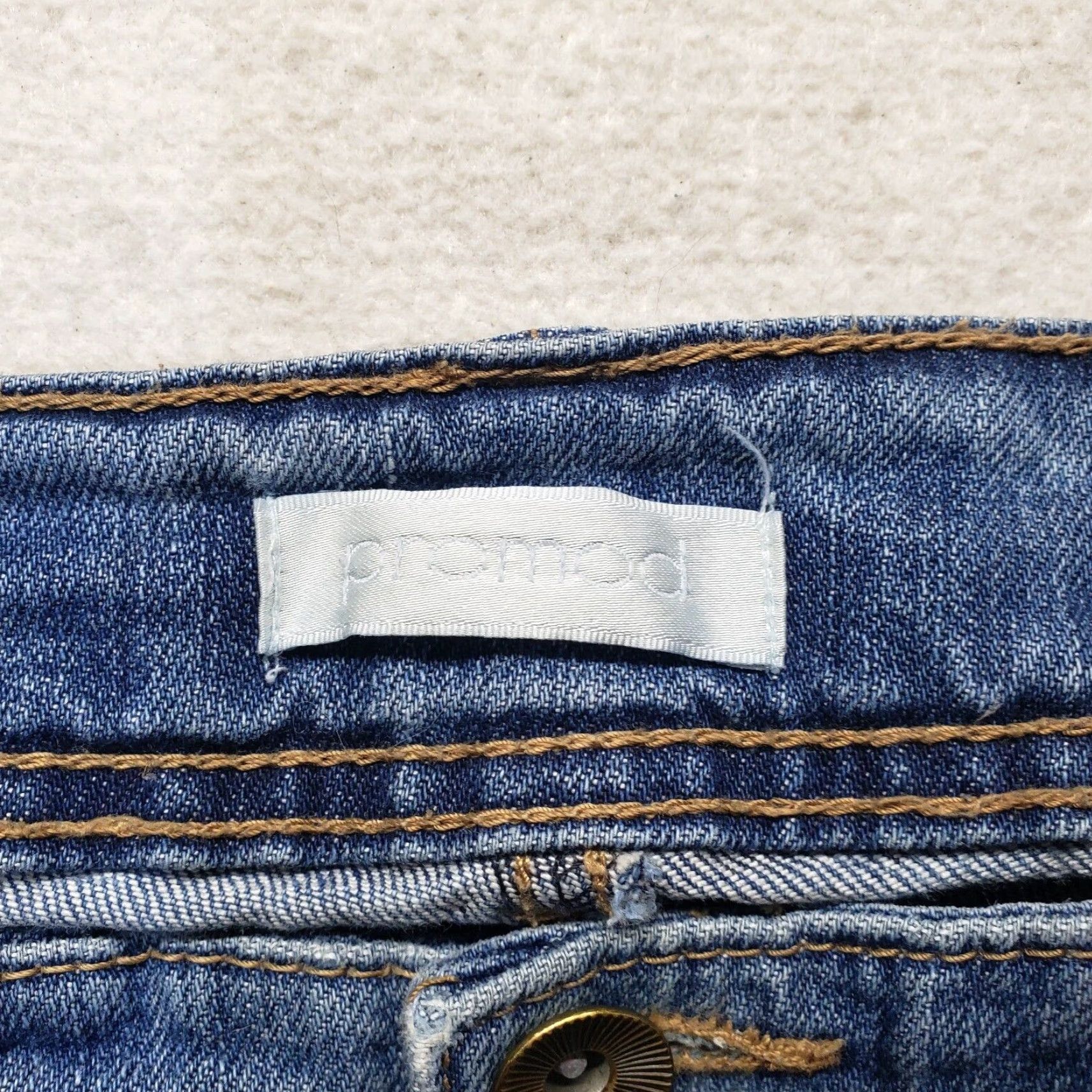 Denime Promod Jeans Adult Women Size 12 Blue Denim Distressed Stretch Low Rise 5-Pocket Straight Womens Size 34" / US 12 / IT 48 - 3 Thumbnail