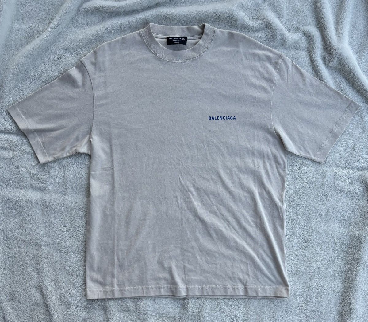 Balenciaga Balenciaga Cream/Blue Spellout Logo Tee Size US M / EU 48-50 / 2 - 2 Thumbnail