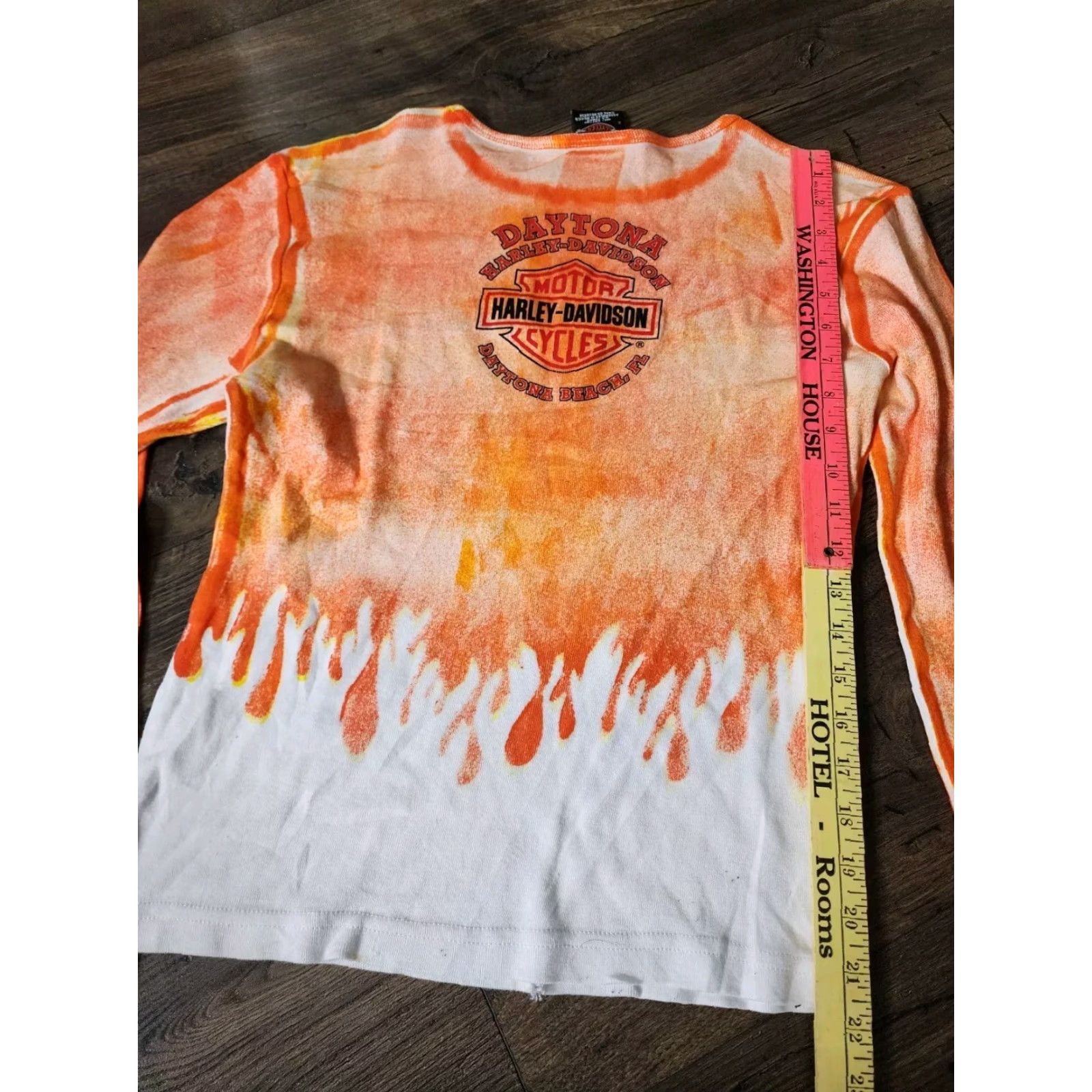 Harley Davidson VINTAGE Harley Davidson Womens S T-Shirt Long Sleeve Crew Neck Tie Dye Orange Motorcycle Distressed Size S / US 4 / IT 40 - 3 Thumbnail