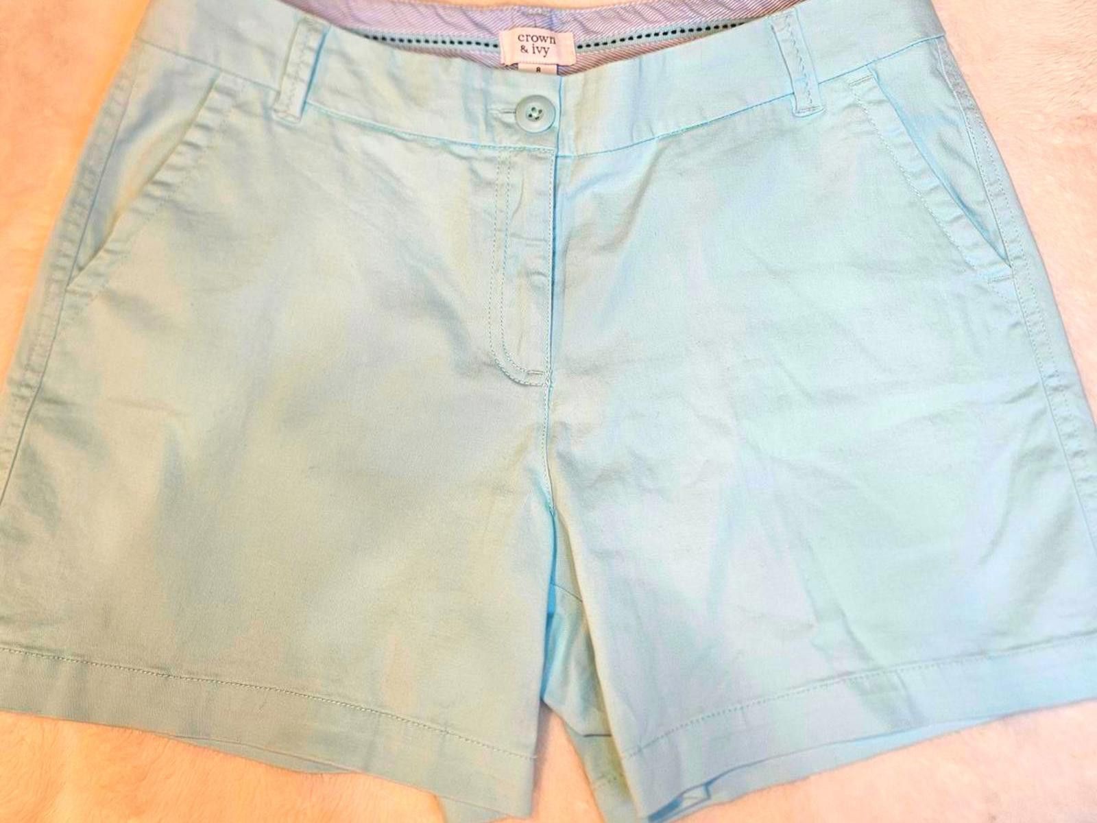 Designer Crown & Ivy Light Teal Caroline Shorts for Women #522 Size 30" / US 8 / IT 44 - 1 Thumbnail