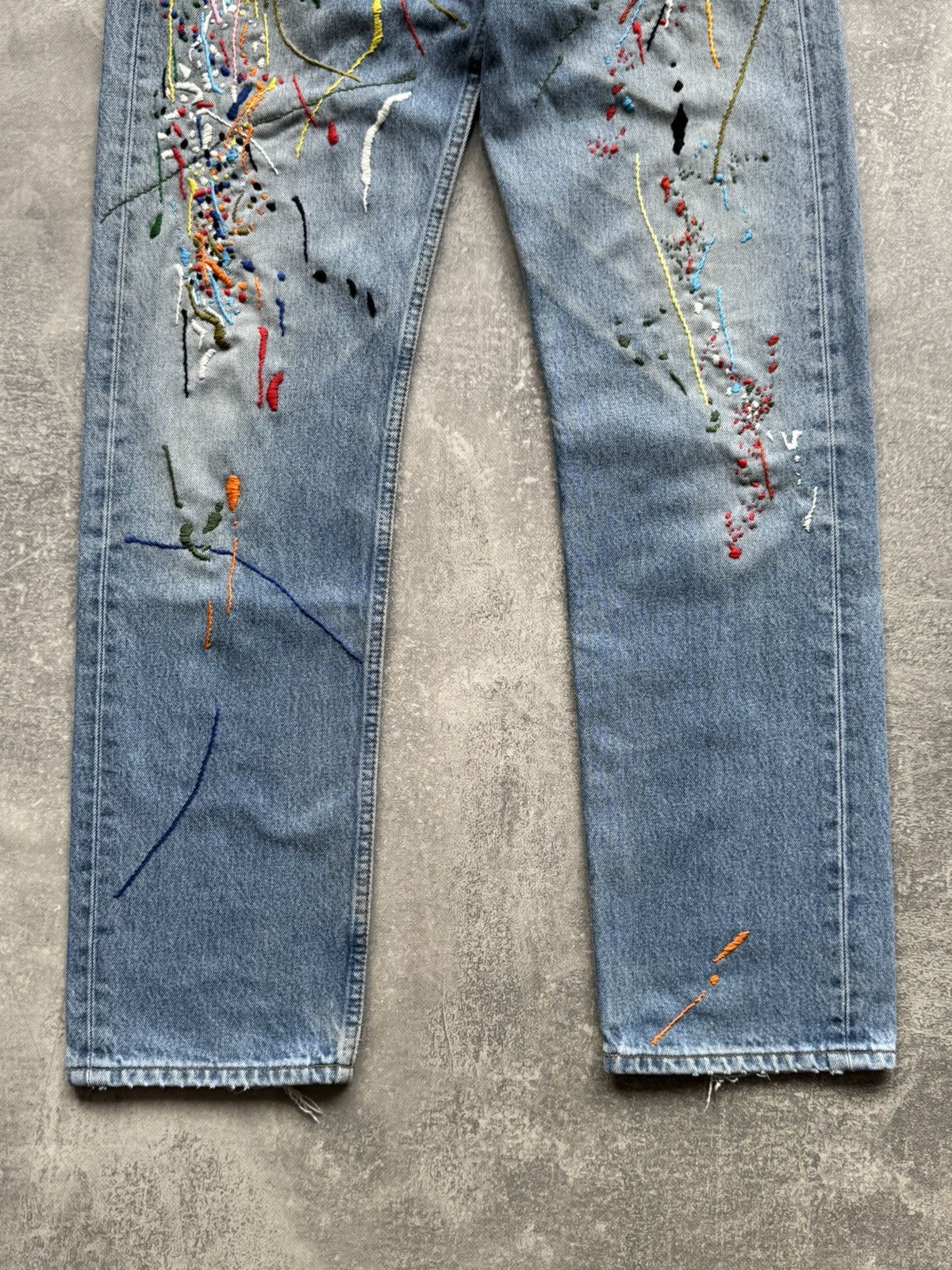 Levi's Hand Made Fake Embroidered Stains Jeans Levis 501 Size US 31 - 5 Thumbnail
