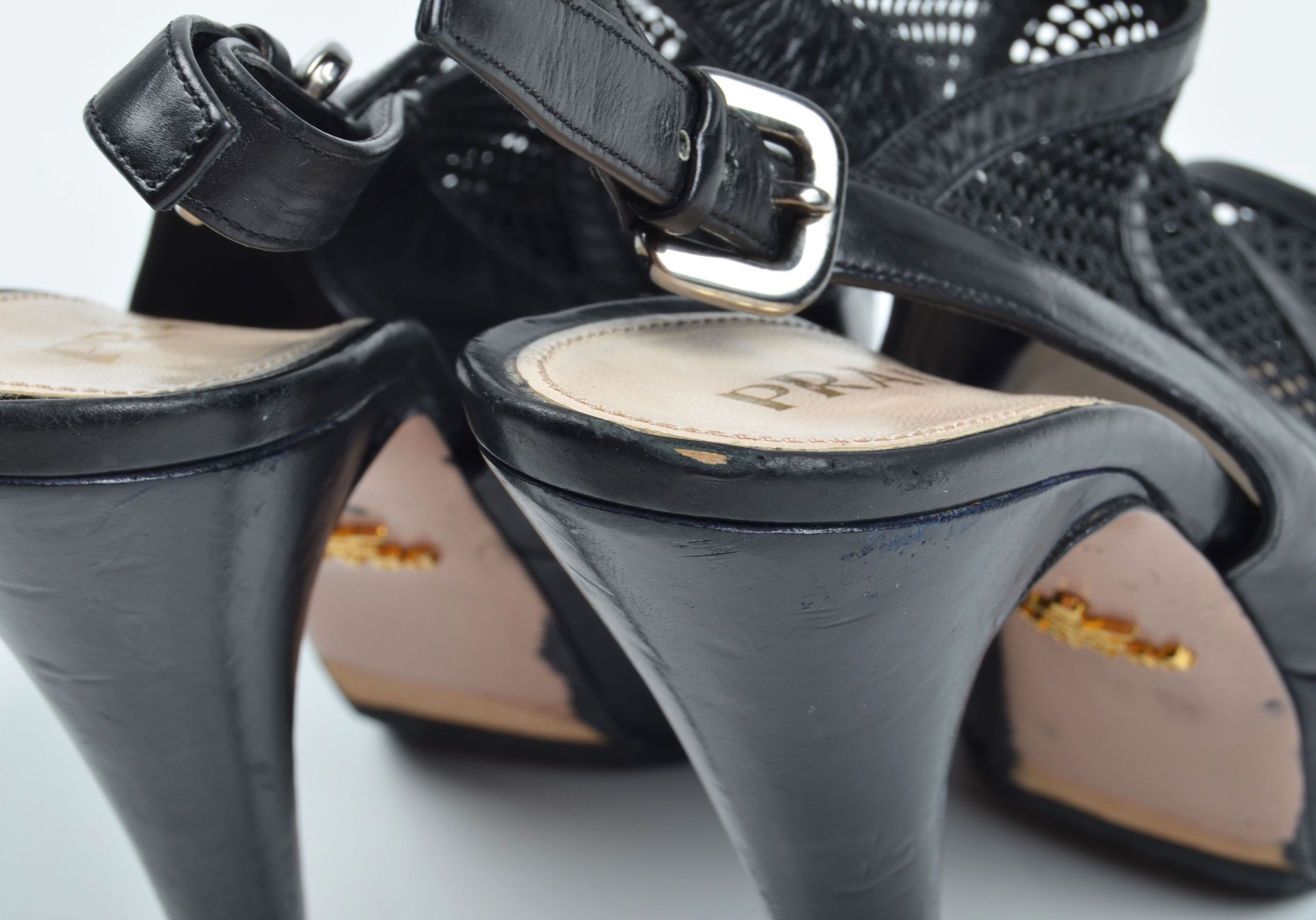 Prada PRADA 90's Mesh Peep Toe Platform Slingback Stiletto Heels Size US 6 / IT 36 - 7 Thumbnail