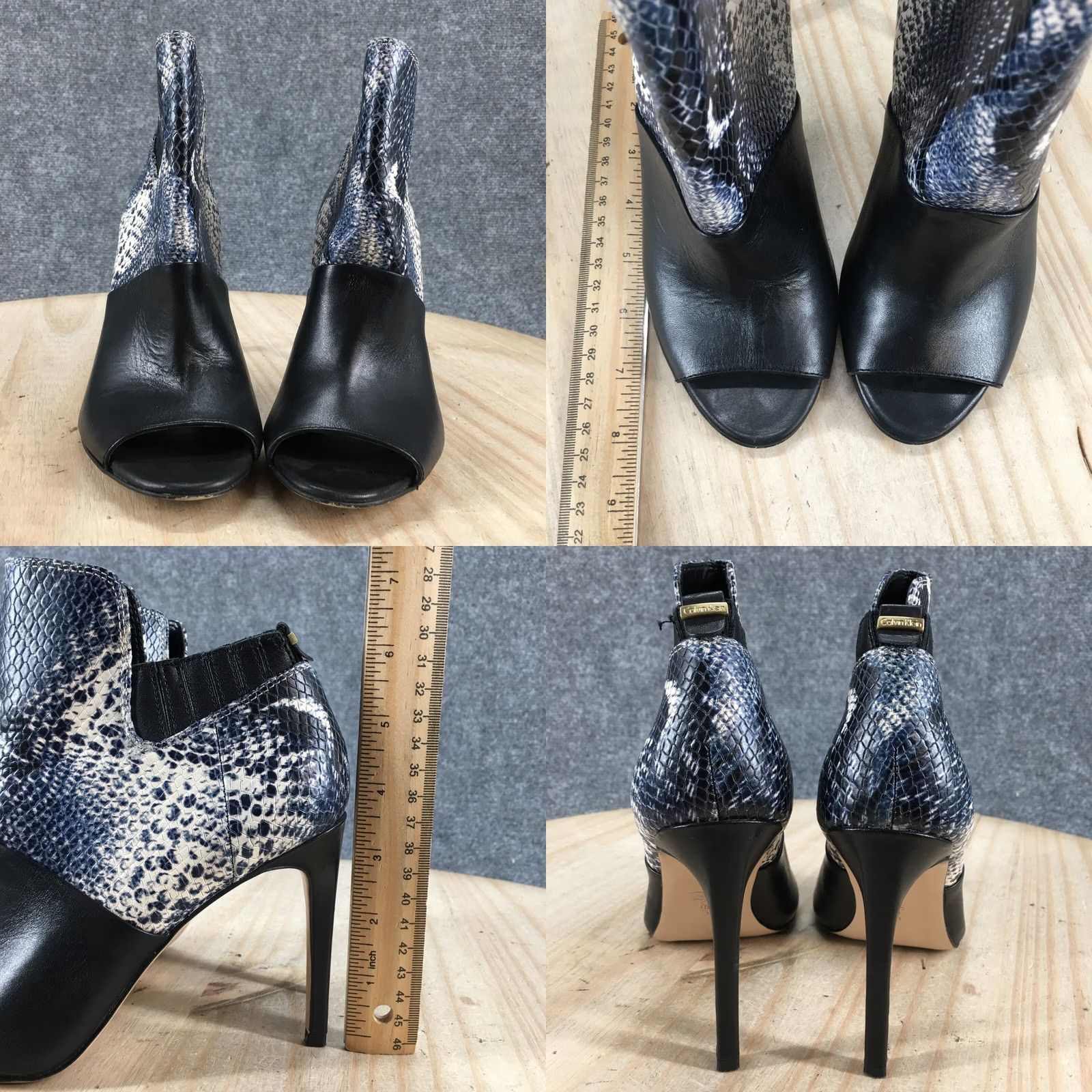 Calvin Klein Calvin Klein Womens Bootie Sarine Peep Toe Stiletto Black Faux Leather 5.5 Size US 6 / IT 36 - 8 Thumbnail