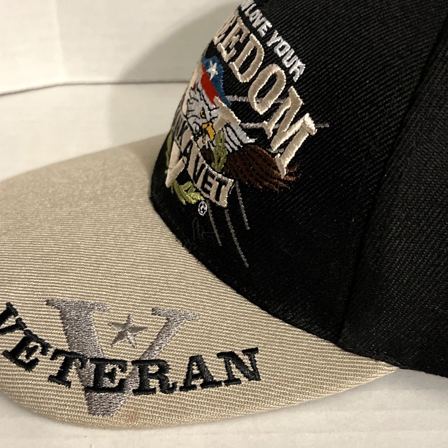 Vintage VETERANS - If You Love Your Freedom THANK A VET Embroidered Cap Hat - Authentic Hat Adjustable Black Unisex Adults Army Cap Size ONE SIZE - 4 Thumbnail
