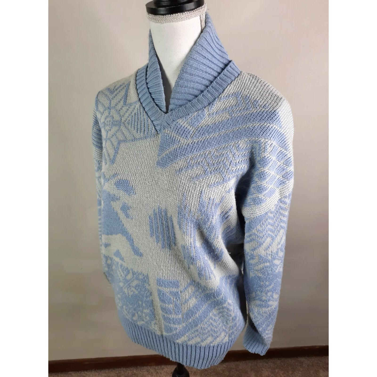 Vintage VINTAGE Profile 80's Ugly Christmas Sweater Medium Blue Wool Cowl Neck Women Size M / US 6-8 / IT 42-44 - 6 Thumbnail