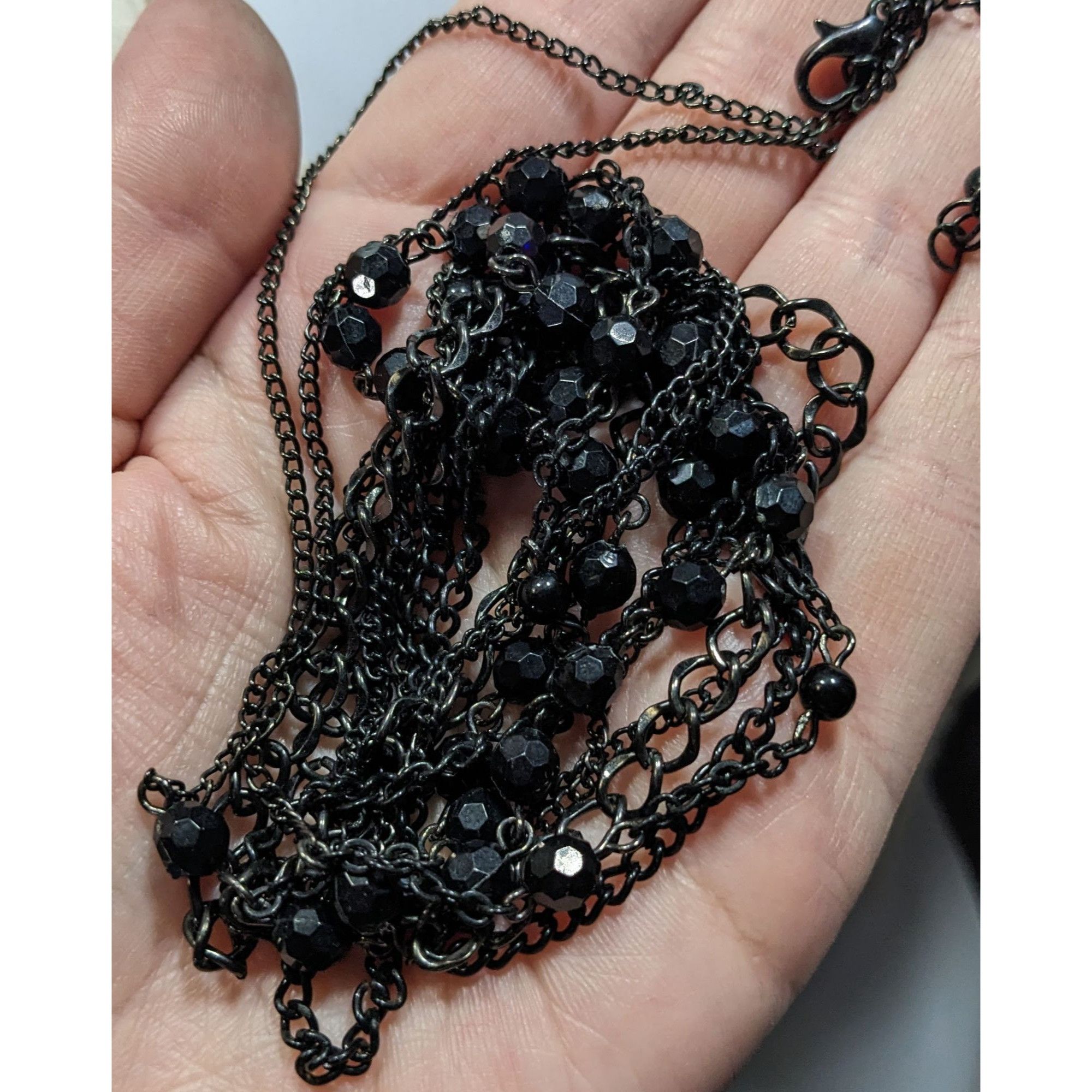 Other Gothic Black Multi-Layer Chain Necklace With Faceted Beads & Size ONE SIZE - 3 Thumbnail