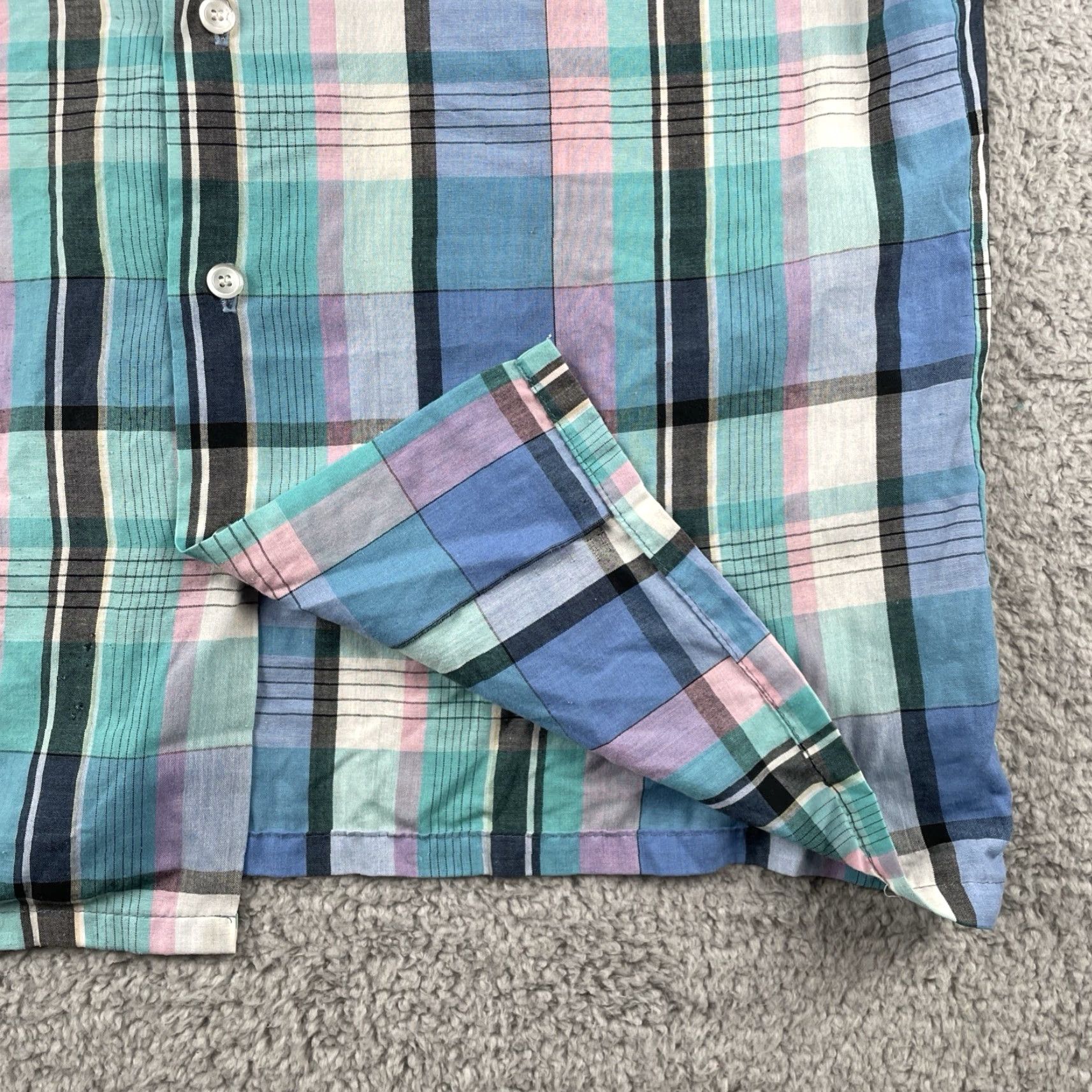 Vintage VINTAGE Golden Key Plaid Button-Up Shirt Striped Blue Pink Large Made In USA Mens Short Sleeve Collared - Size US L / EU 52-54 / 3 - 7 Thumbnail