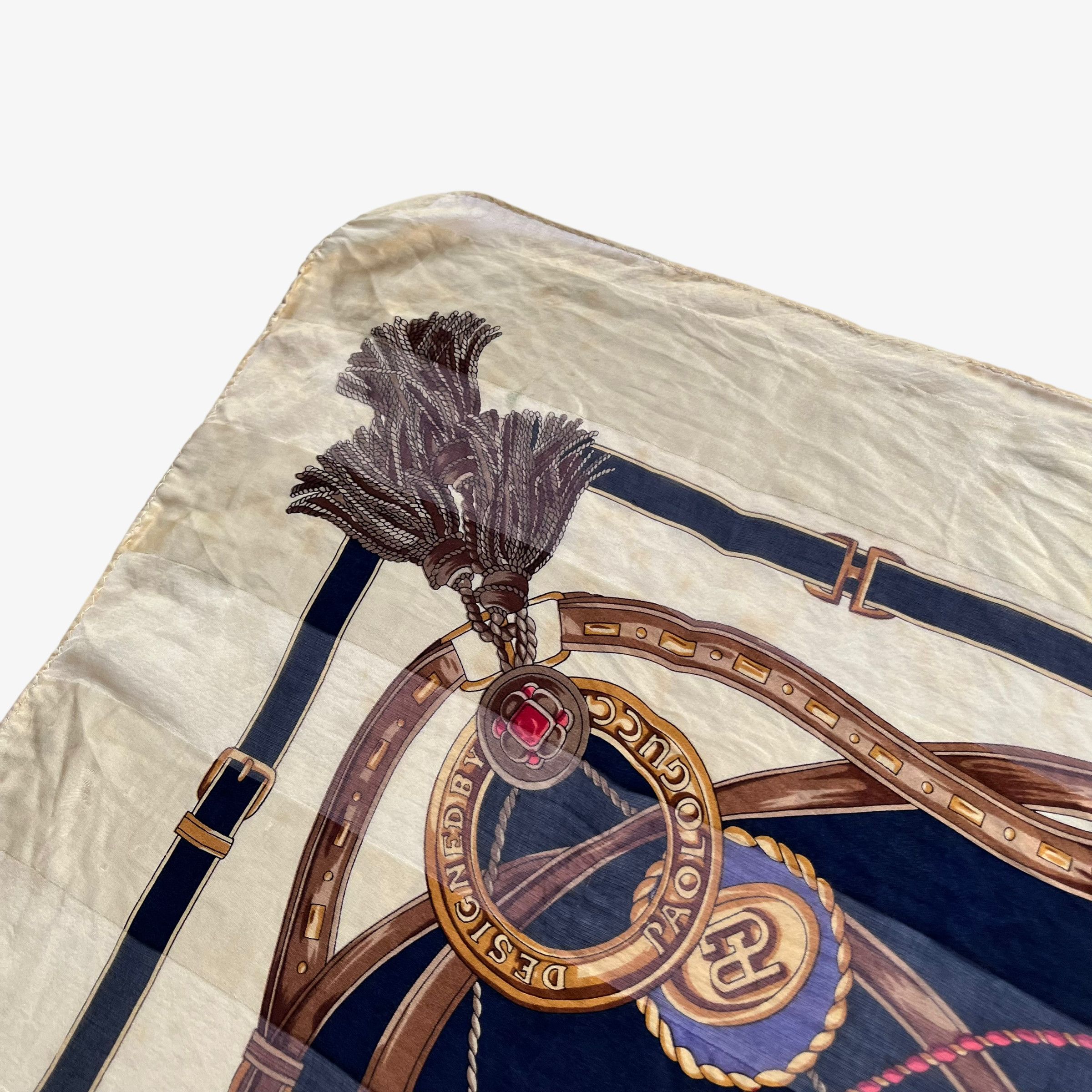 Paolo Gucci Vintage 80s Paolo Gucci Equestrian Horsebit Print Silk Scarf Size ONE SIZE - 3 Thumbnail