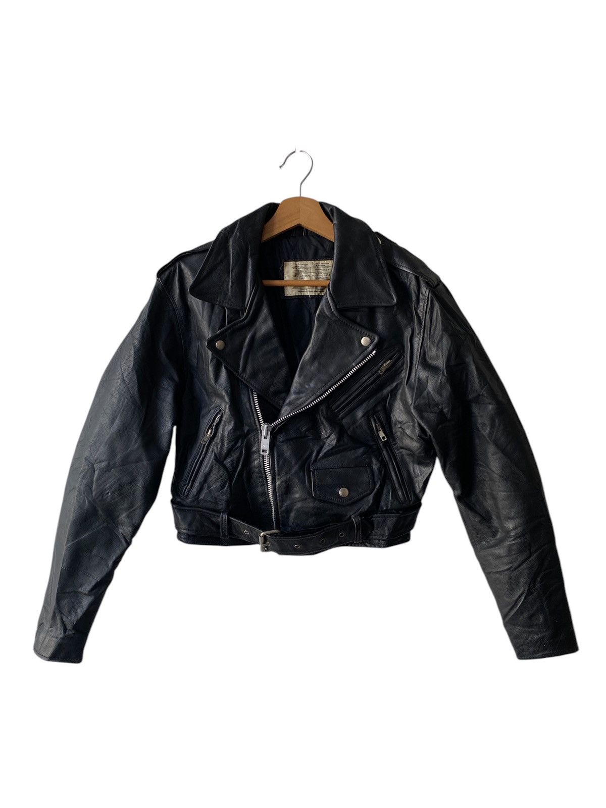 Genuine Leather Vintage 90s Double Collar Genuine Leather Biker Jacket Size US M / EU 48-50 / 2 - 2 Thumbnail