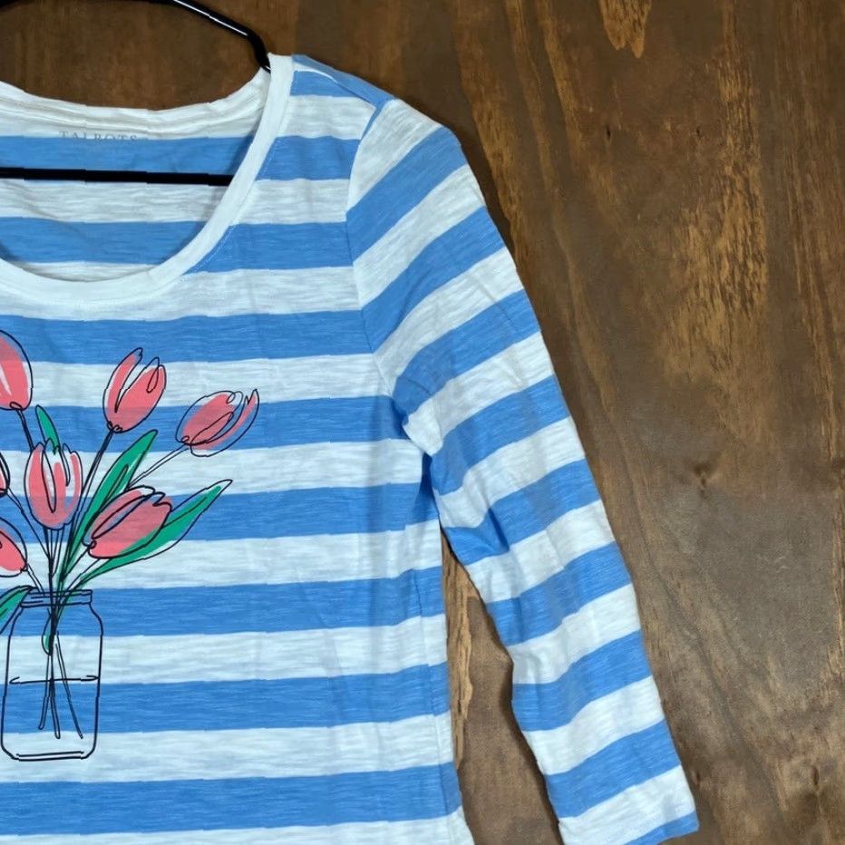 Talbots Talbots Blouse Shirt Striped Blue White 3/4 Sleeve Cotton Blend PS Petite Womens Casual Workwear Size S / US 4 / IT 40 - 5 Thumbnail